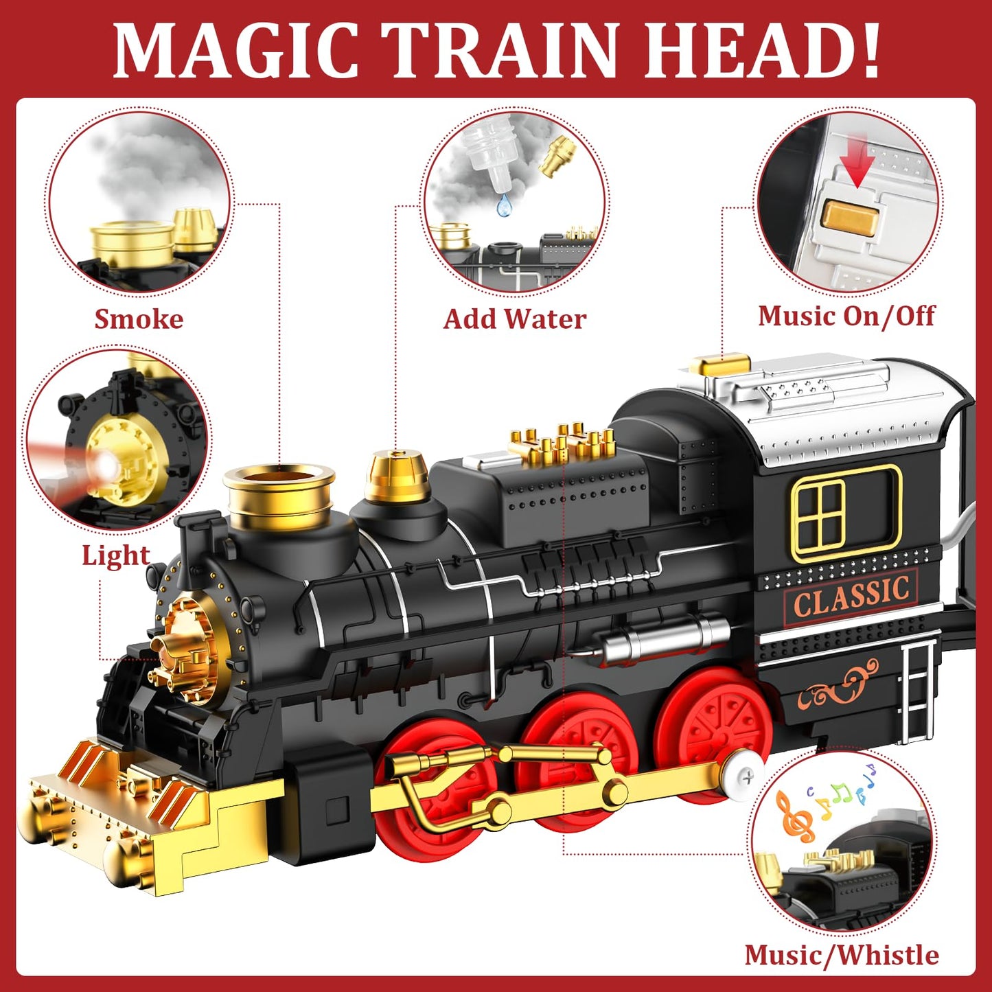 Lipneaed Train Set with Smoke, Lights & Sound – Christmas Tree Edition for Kids 3–8+