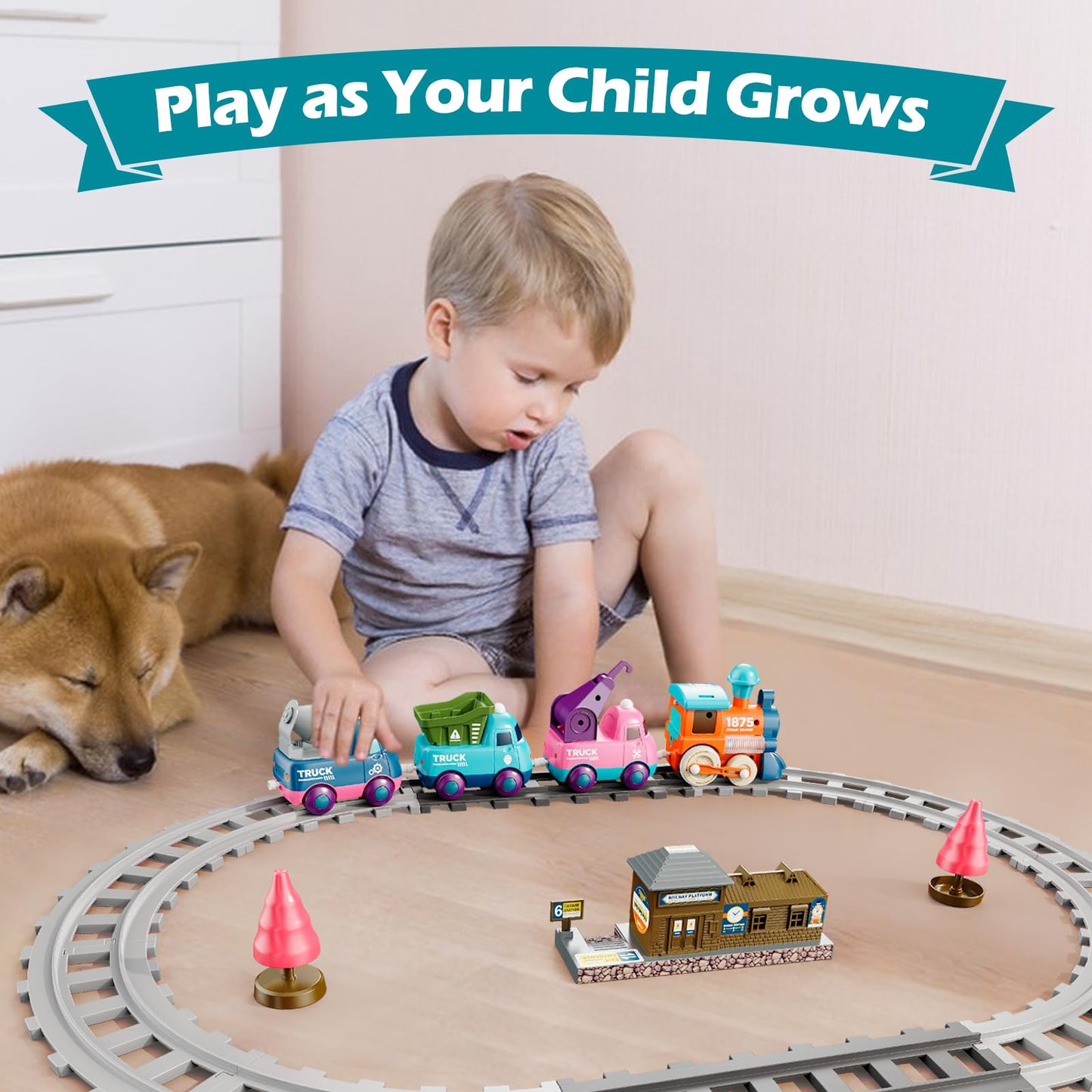 Lipneaed Train Set for Toddlers | Magnetic Train Toys for 3+ | 4-Truck Set