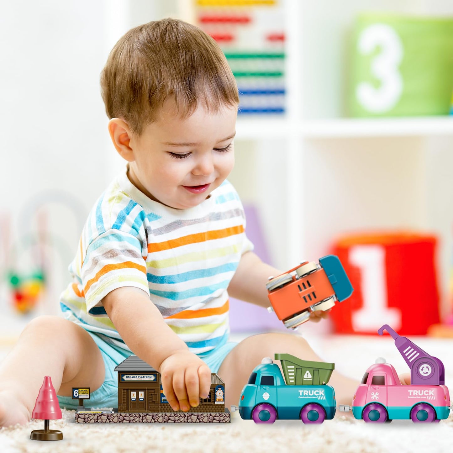 Lipneaed Train Set for Toddlers | Magnetic Train Toys for 3+ | 4-Truck Set
