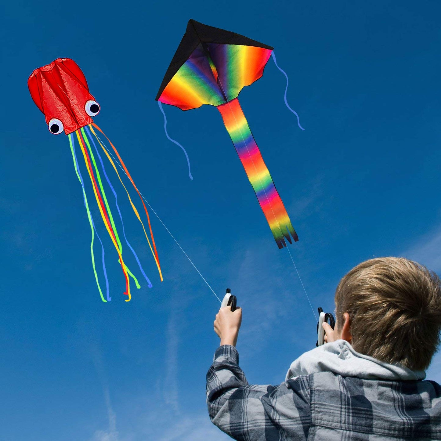 Listenman 2 Pack Kites: Large Rainbow Kite & Red Mollusc Octopus Kite