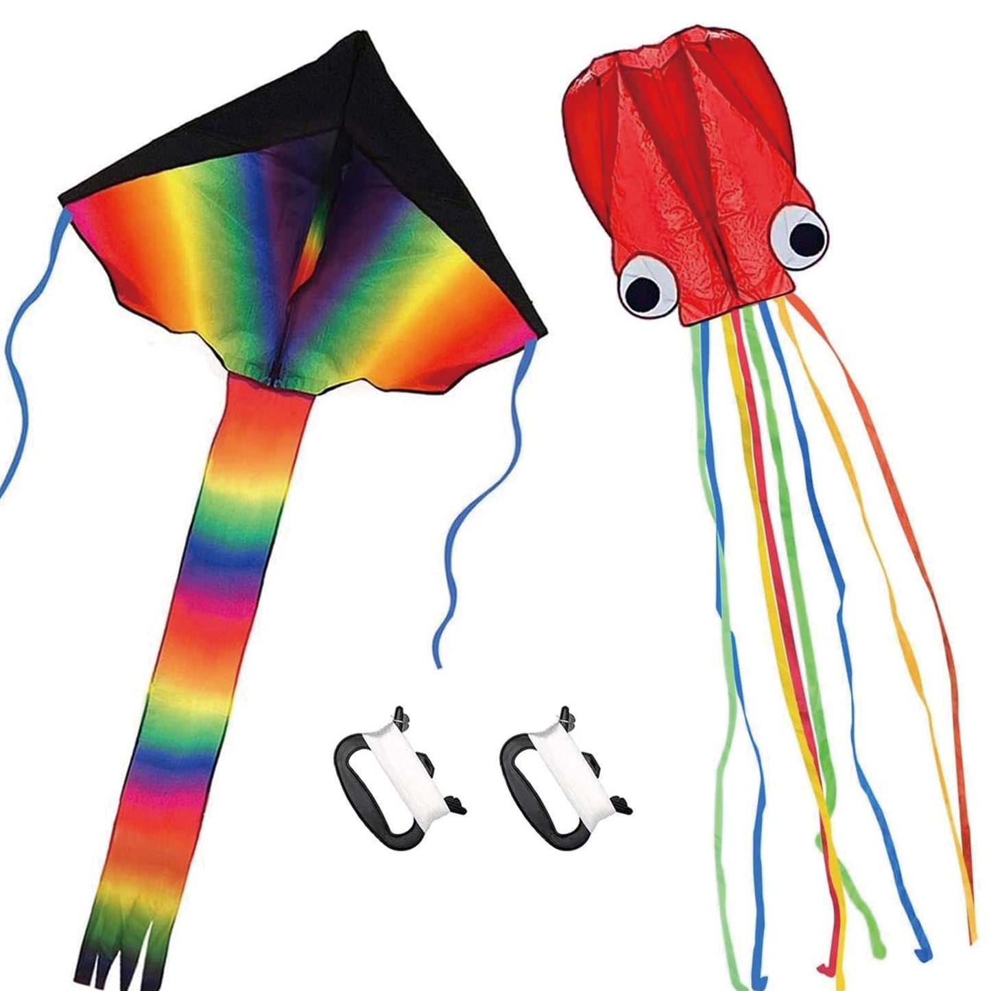 Listenman 2 Pack Kites: Large Rainbow Kite & Red Mollusc Octopus Kite