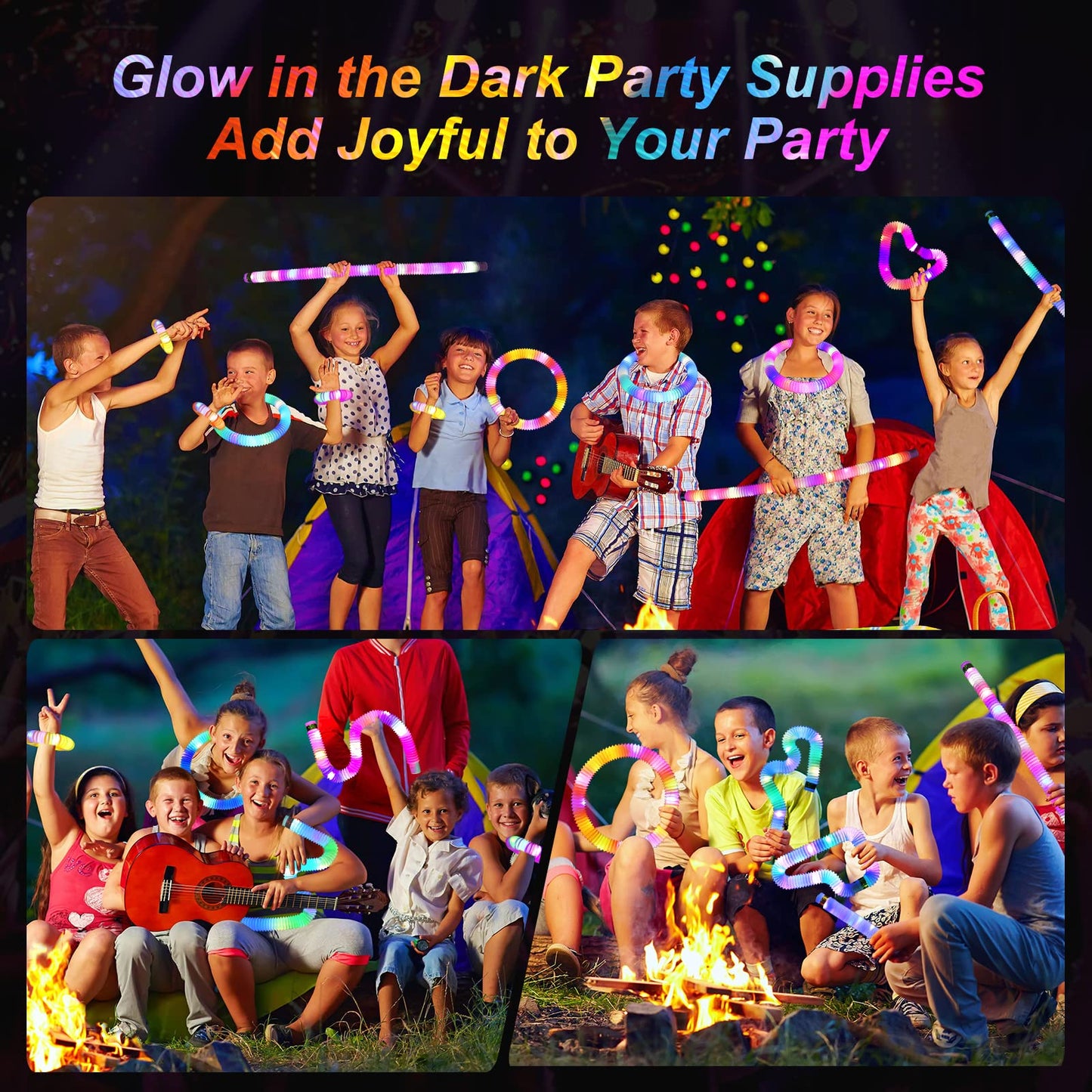 LITFP Light Up Glow Sticks Fidget Pop Tubes – 24-Pack Party Sensory Toys