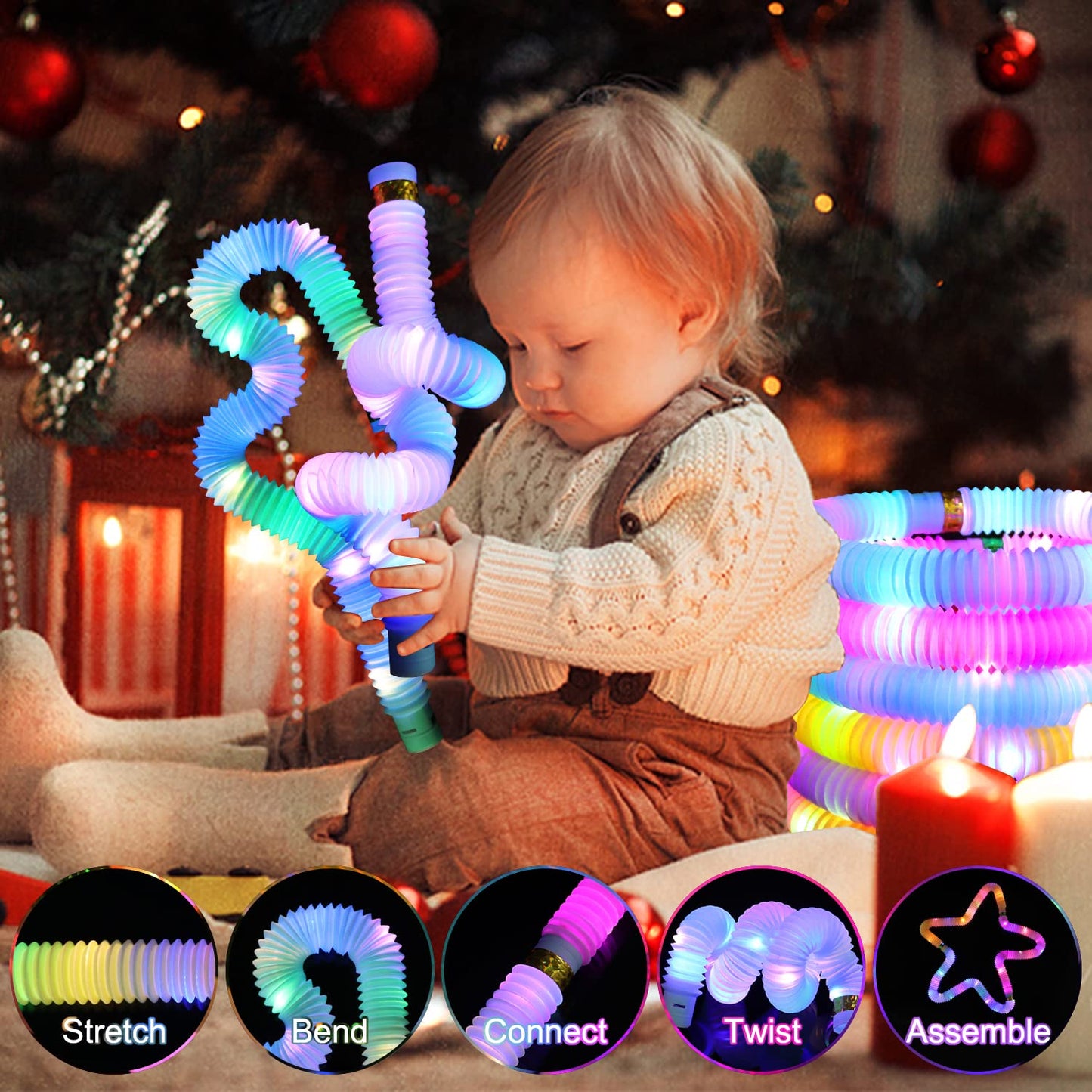 LITFP Light Up Glow Sticks Fidget Pop Tubes – 24-Pack Party Sensory Toys
