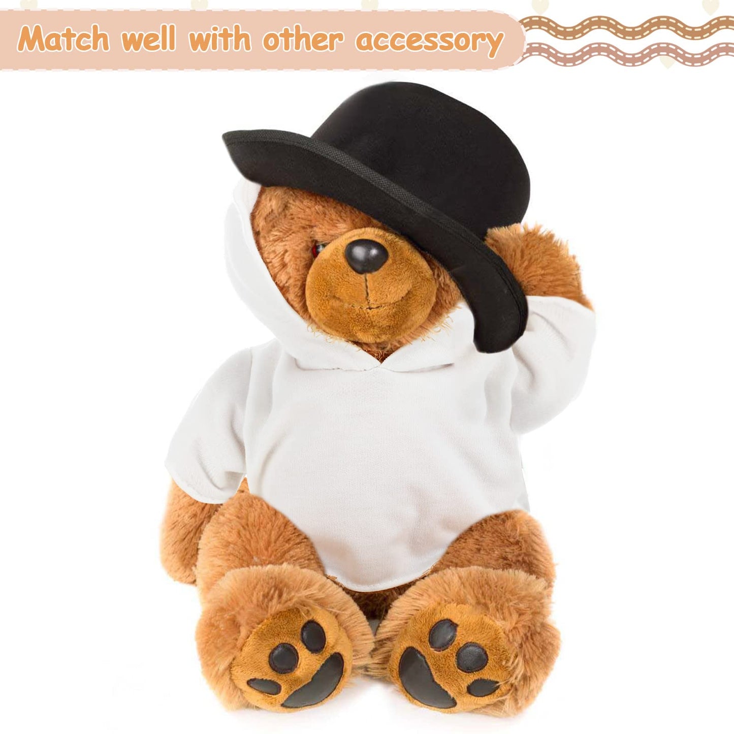 Litherr S 12-Pack Stuffed Bear Clothes — 14-18 Inch Plush Hoodie Shirts (White)