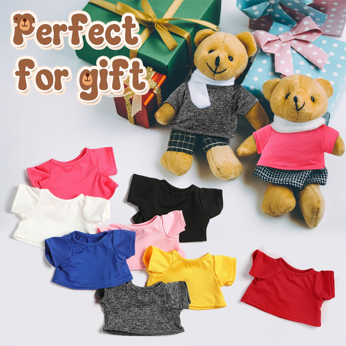 Litherr S 8-Pack Plush Bear T-Shirts | 8 Colors for 8–12in Plush