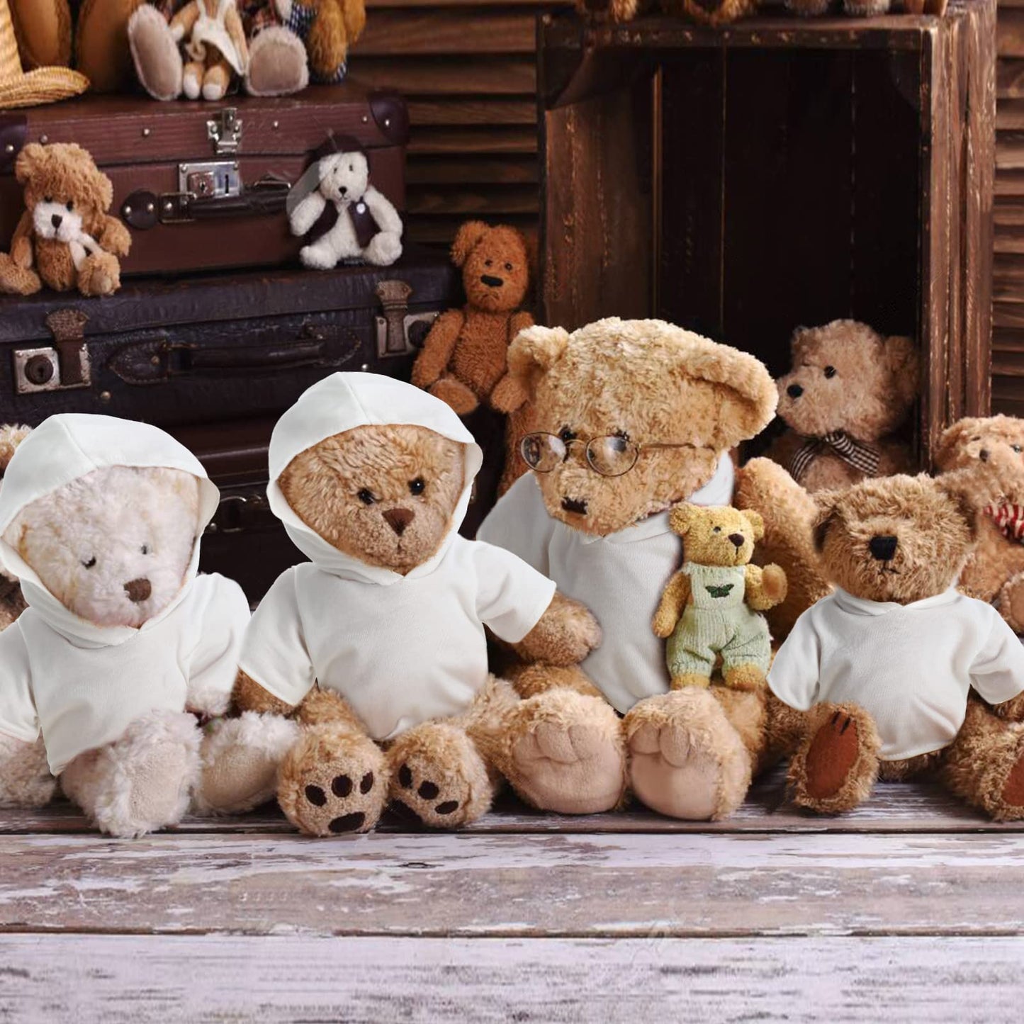 Litherr S 12-Pack Stuffed Bear Clothes — 14-18 Inch Plush Hoodie Shirts (White)