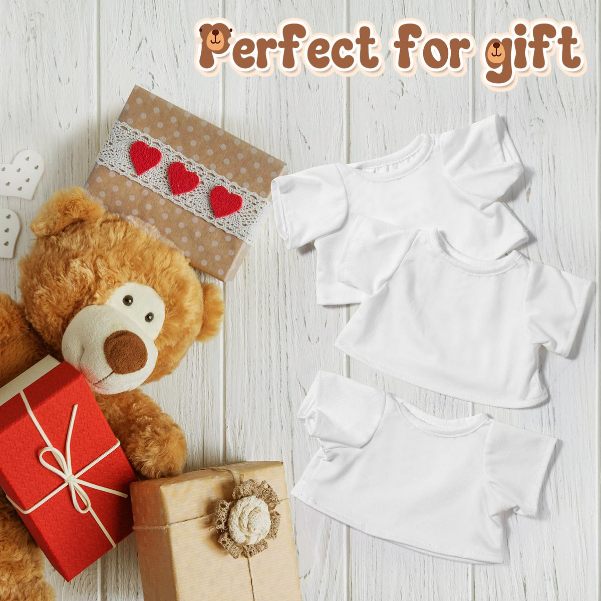 Litherr S 3 Pcs Sublimation Stuffed Animal Shirt Set for 8–12 Inch Plush Bears | DIY Outfit Kit