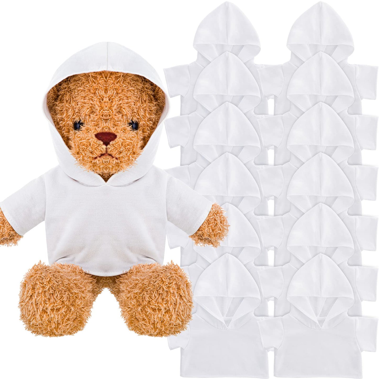 Litherr S 12-Pack Stuffed Bear Clothes — 14-18 Inch Plush Hoodie Shirts (White)