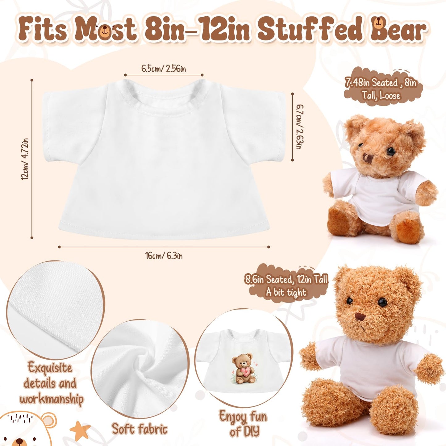 Litherr S Sublimation Stuffed Bear Clothes Shirt for 8-12 Inch Plush Dolls | Easy Matching Doll Outfit