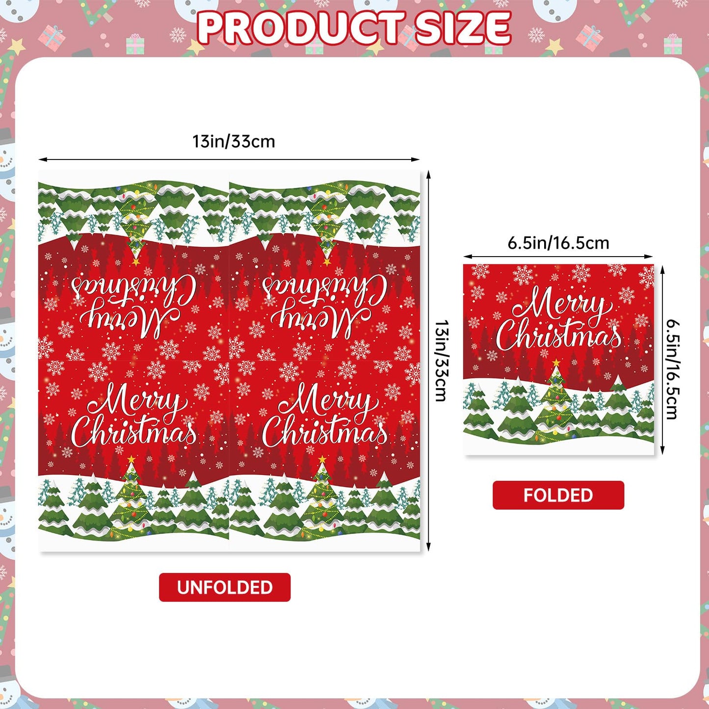 Litmitfu 40 Pcs Merry Christmas Napkins — 13-Inch 3-Ply Red Xmas Tableware for Holiday Celebrations