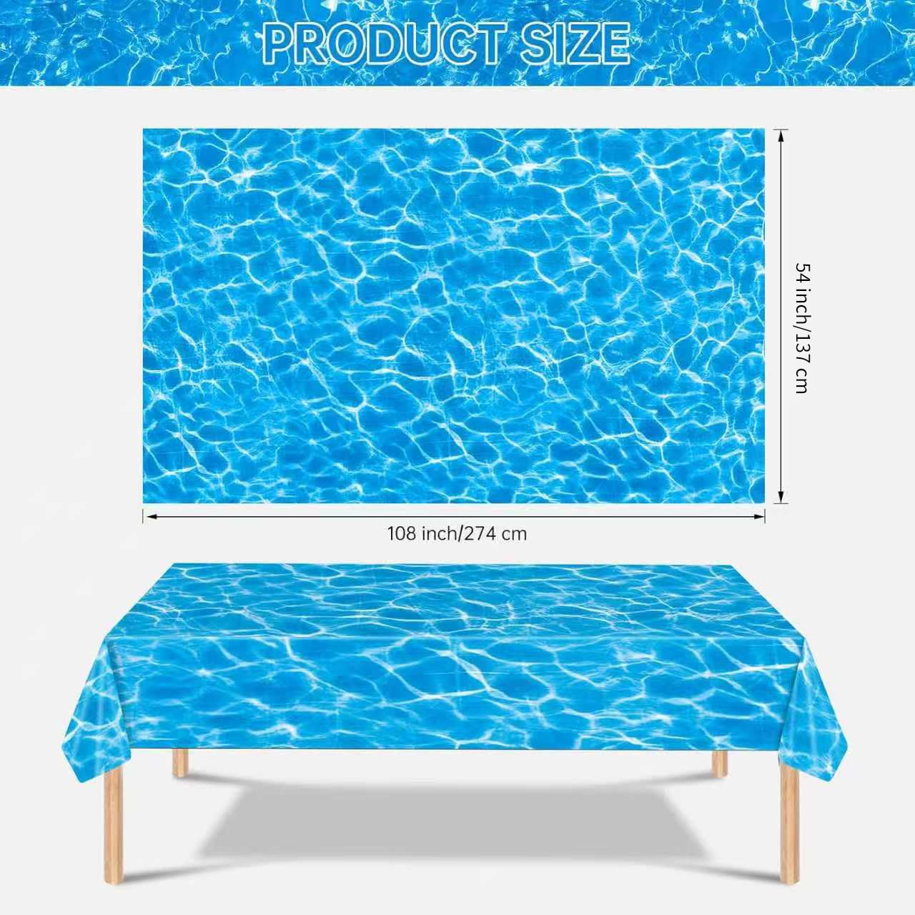 Litmitfu 3-Piece Ocean Tablecloth Set – Blue Waves, 54 x 108 in, Disposable Plastic