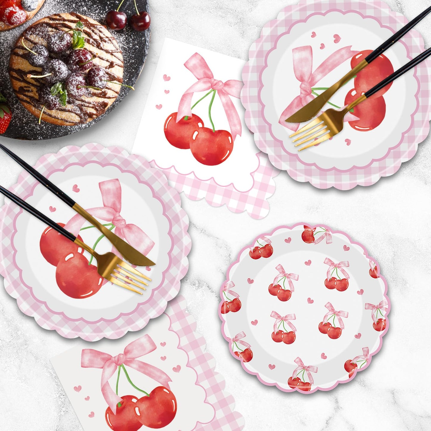 Litmitfu Cherry Birthday Decorations – 40 Pcs Plates & Napkins Set (Serves 20)