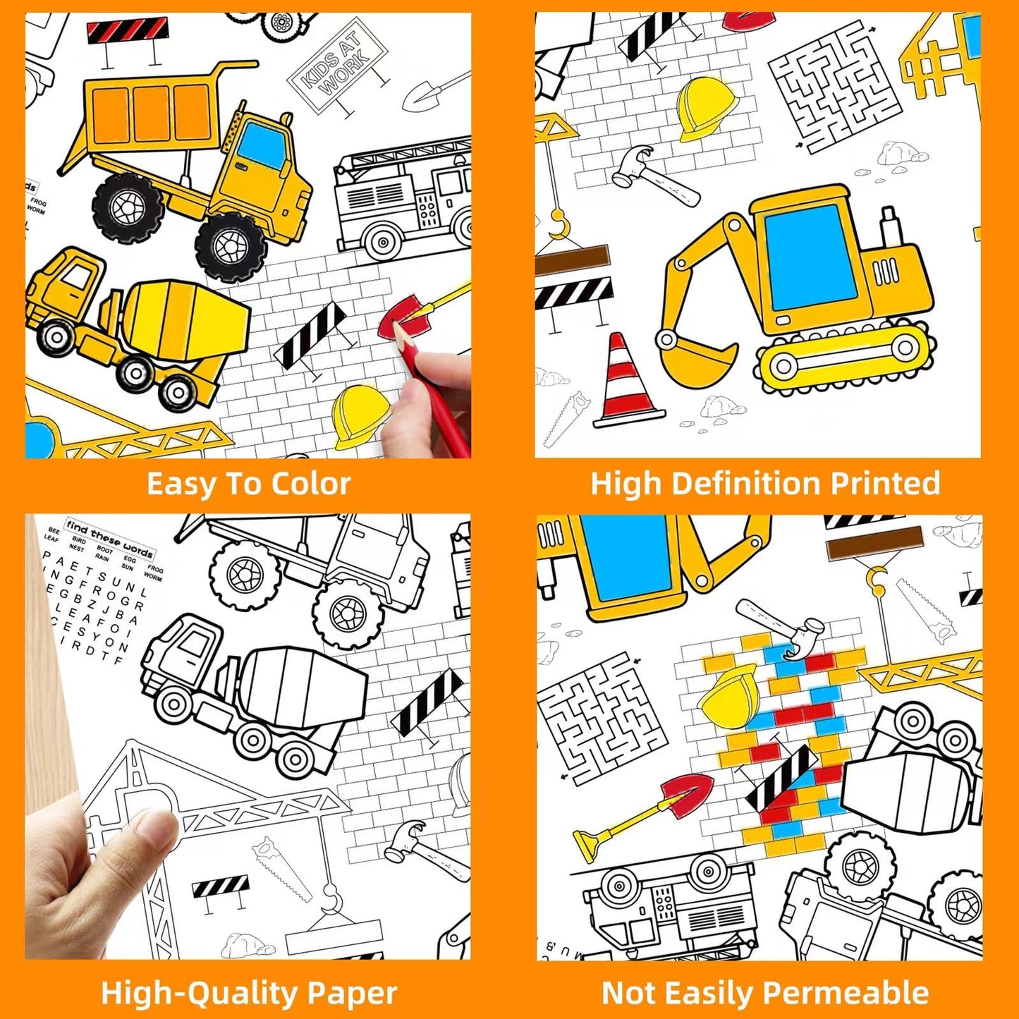 Litmitfu 1 Pack Construction Coloring Table Cloth – Giant 54 x 108 in Color-In Poster