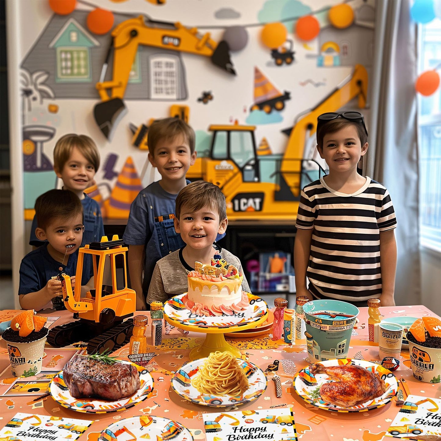 Litmitfu Construction Birthday Party Supplies – 100 Pcs Plates, Napkins & Forks Set (Serves 25)