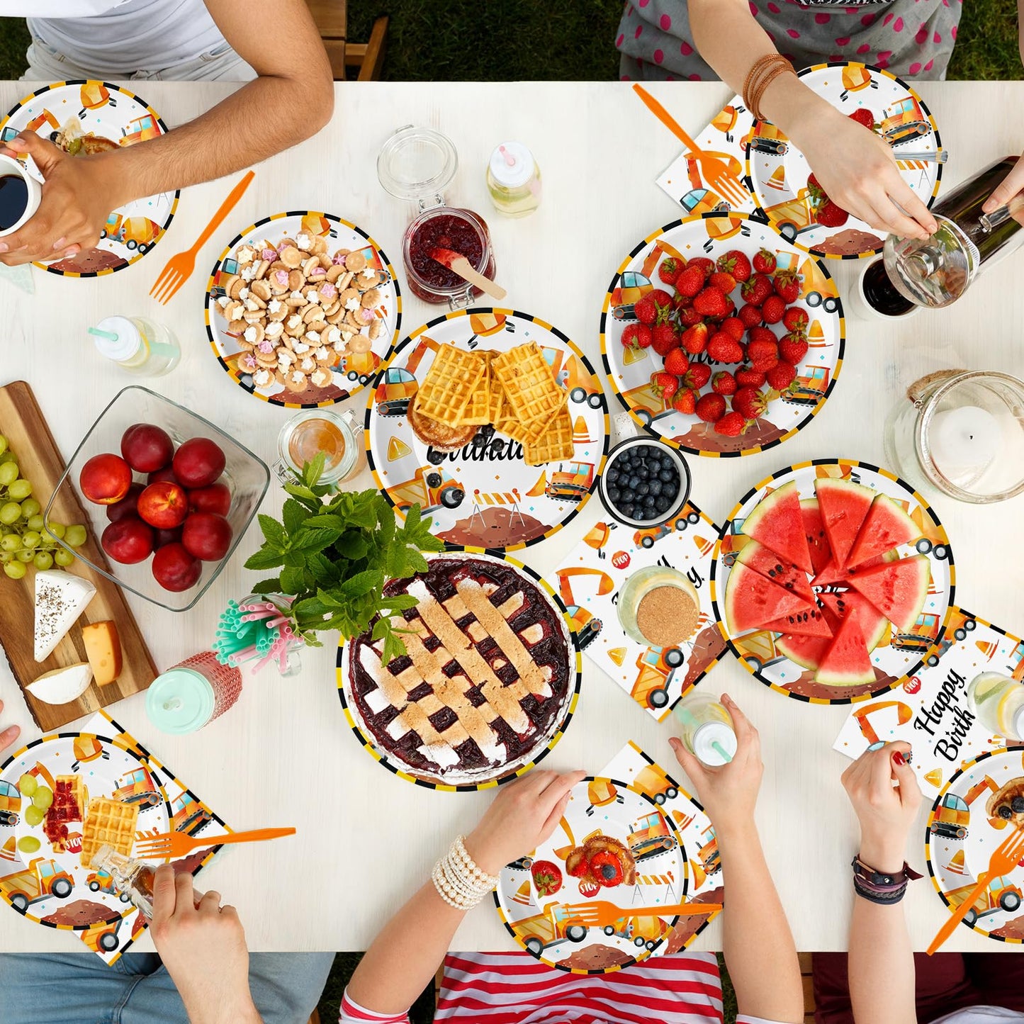 Litmitfu Construction Birthday Party Supplies – 100 Pcs Plates, Napkins & Forks Set (Serves 25)