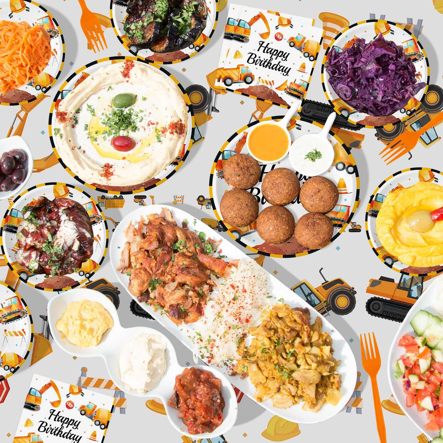 Litmitfu Construction Birthday Party Supplies – 100 Pcs Plates, Napkins & Forks Set (Serves 25)