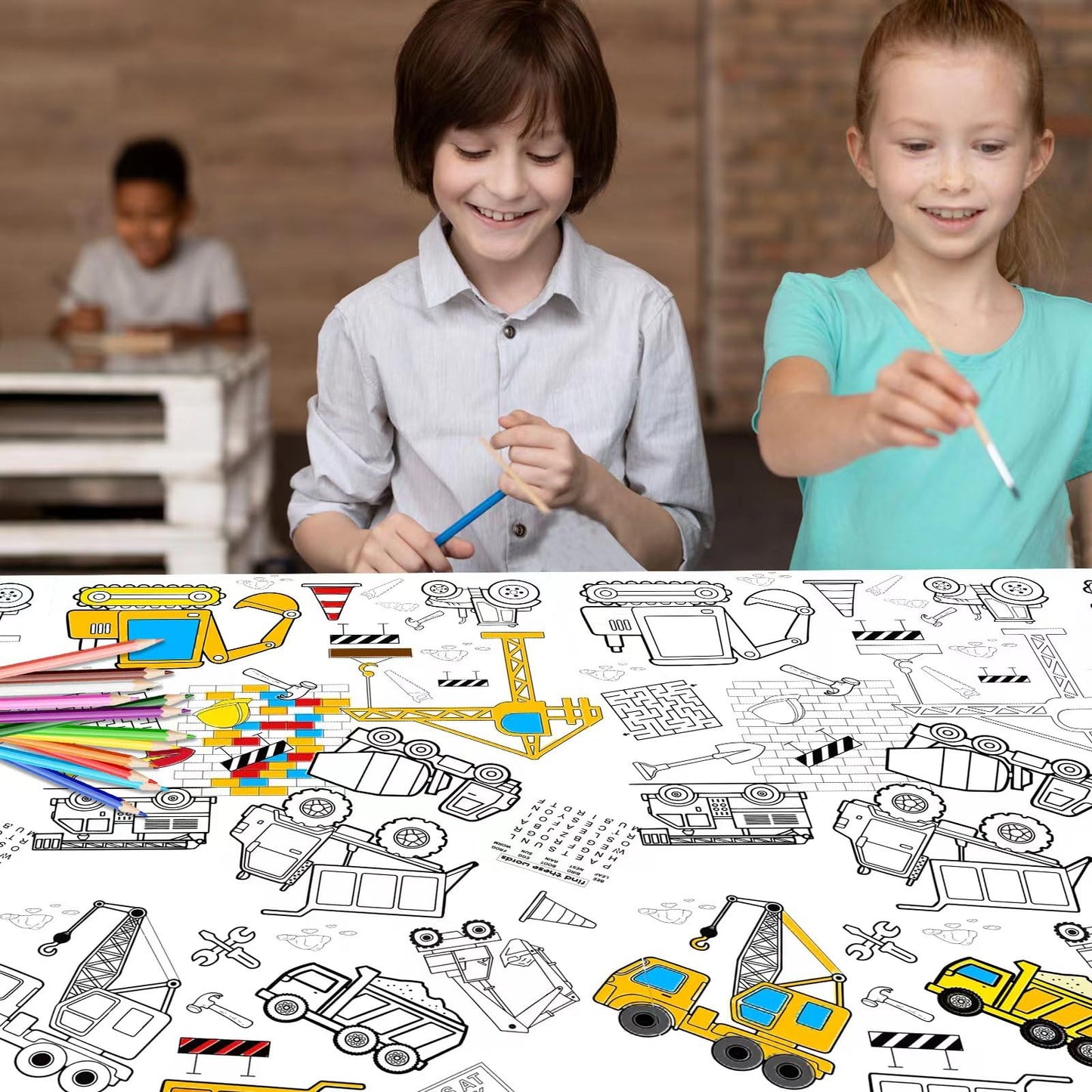 Litmitfu 1 Pack Construction Coloring Table Cloth – Giant 54 x 108 in Color-In Poster