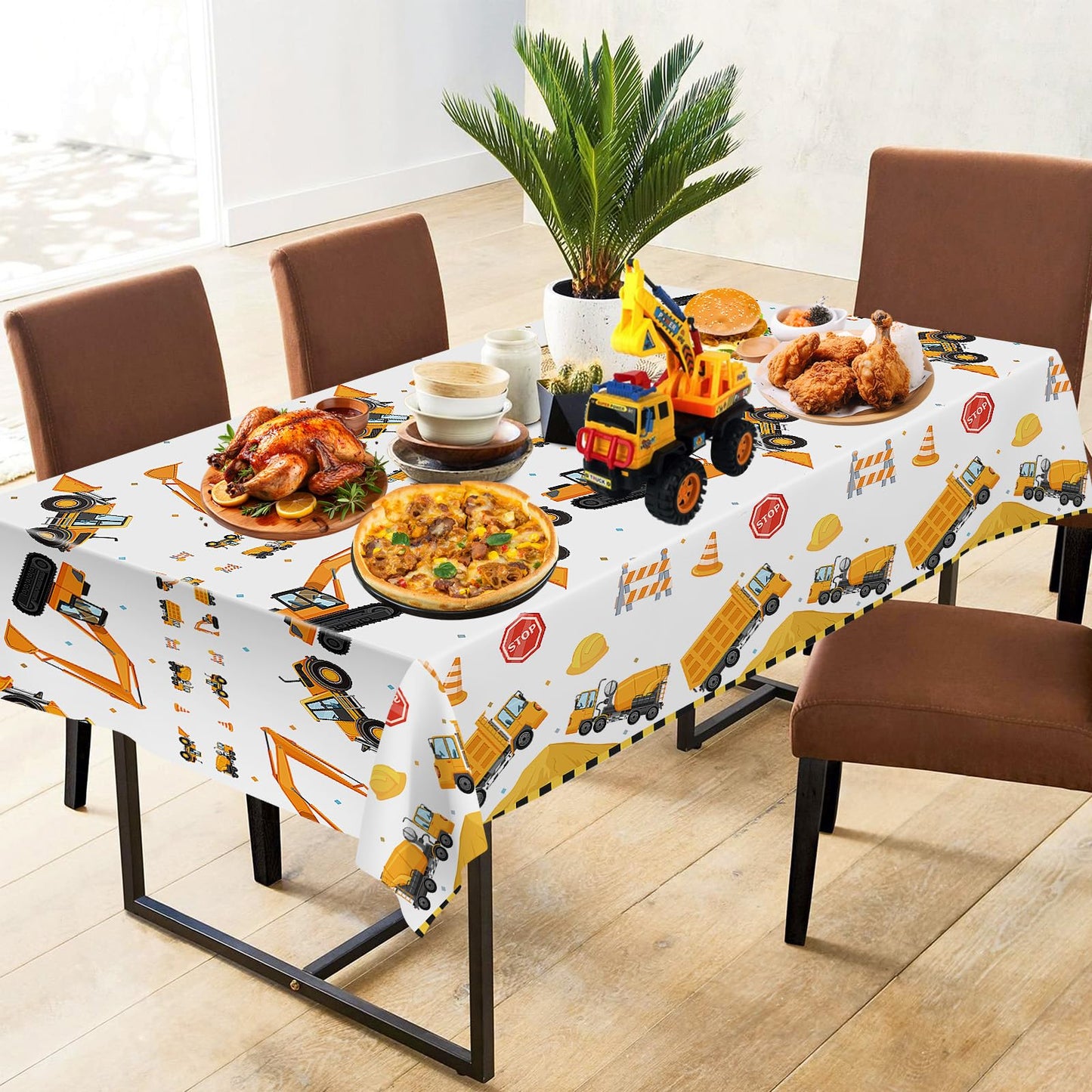 Litmitfu 2 Pack Construction Table Cloth – Dump Truck Themed, 87 x 51 in