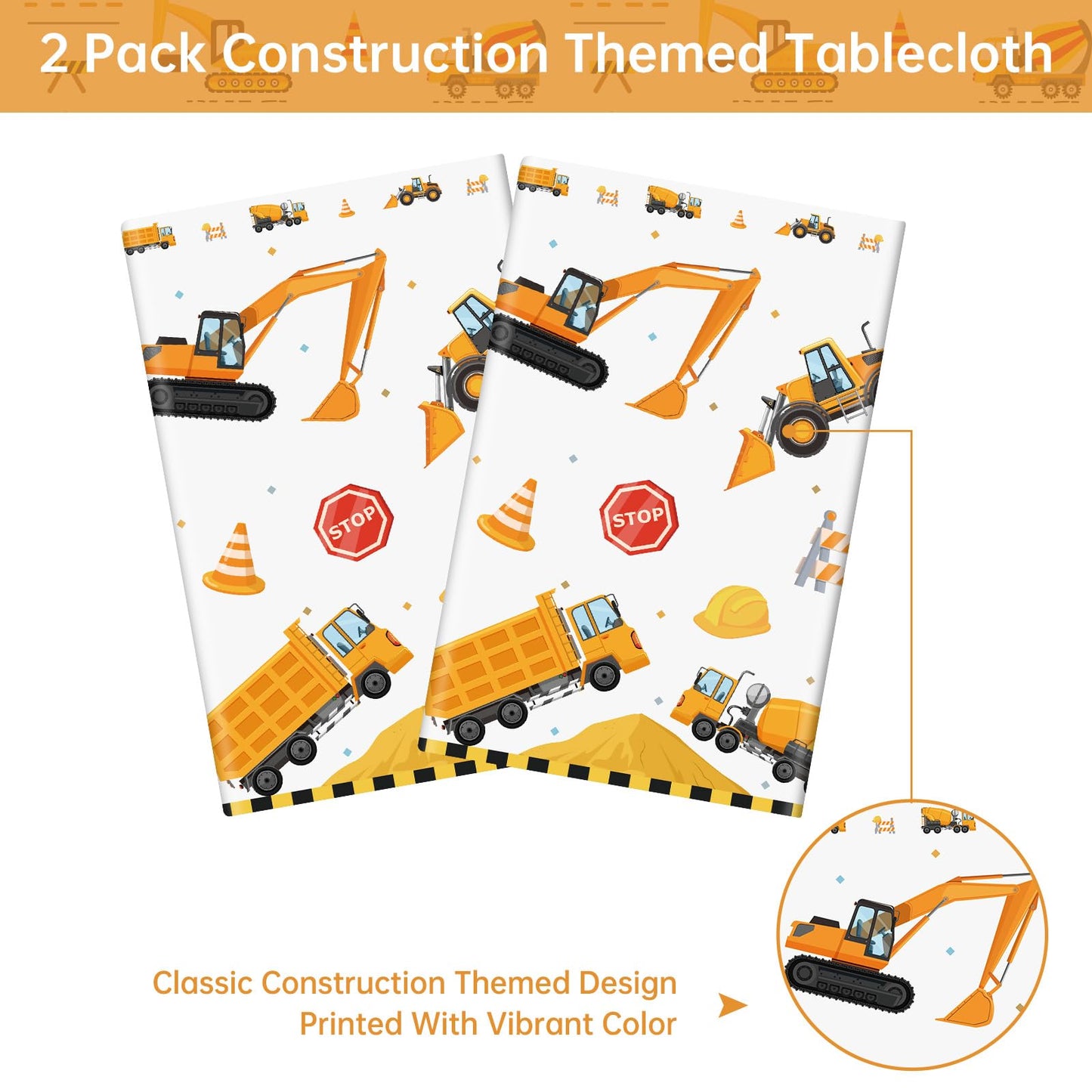 Litmitfu 2 Pack Construction Table Cloth – Dump Truck Themed, 87 x 51 in