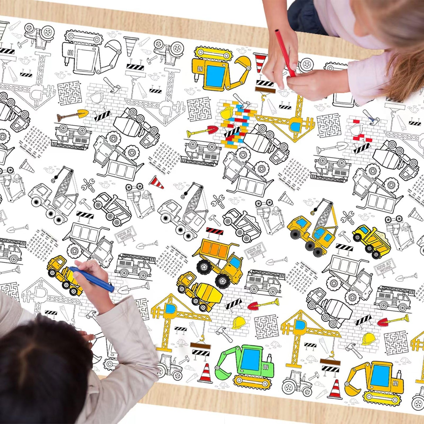 Litmitfu 1 Pack Construction Coloring Table Cloth – Giant 54 x 108 in Color-In Poster