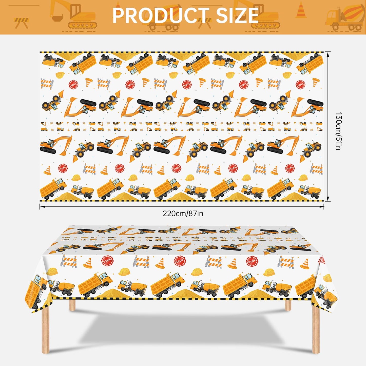 Litmitfu 2 Pack Construction Table Cloth – Dump Truck Themed, 87 x 51 in