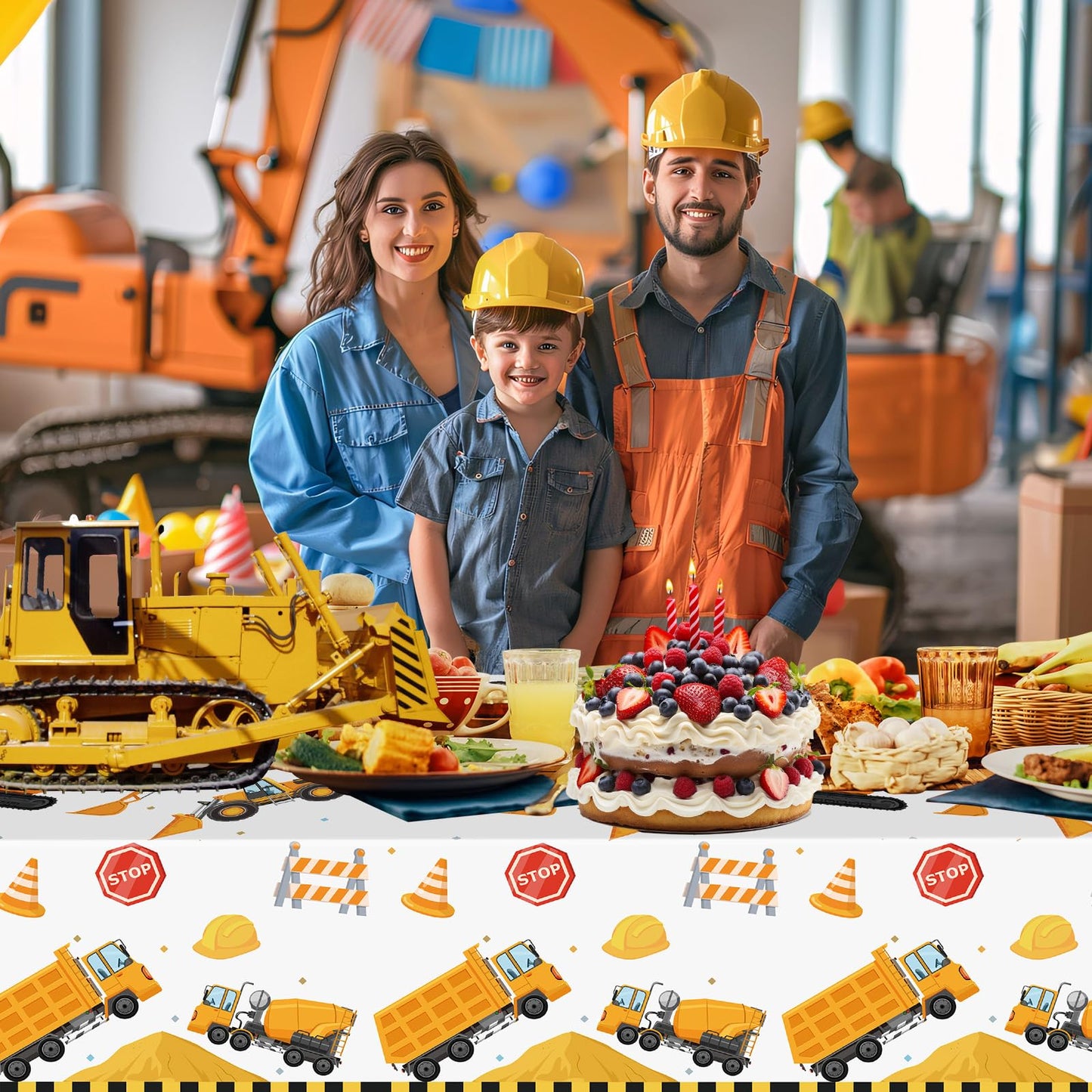 Litmitfu 2 Pack Construction Table Cloth – Dump Truck Themed, 87 x 51 in