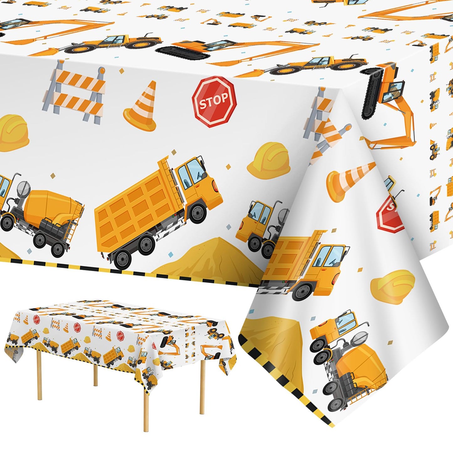 Litmitfu 2 Pack Construction Table Cloth – Dump Truck Themed, 87 x 51 in