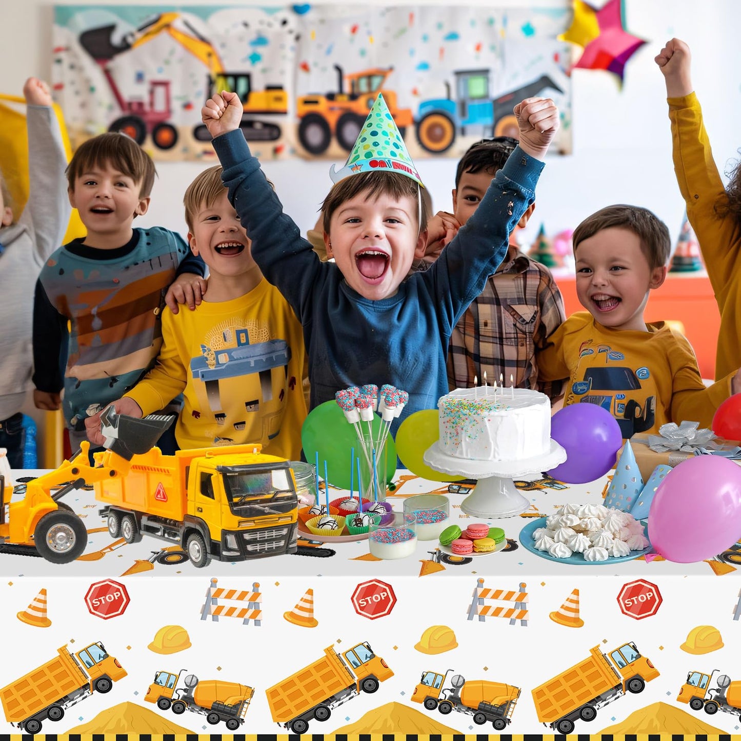 Litmitfu 2 Pack Construction Table Cloth – Dump Truck Themed, 87 x 51 in