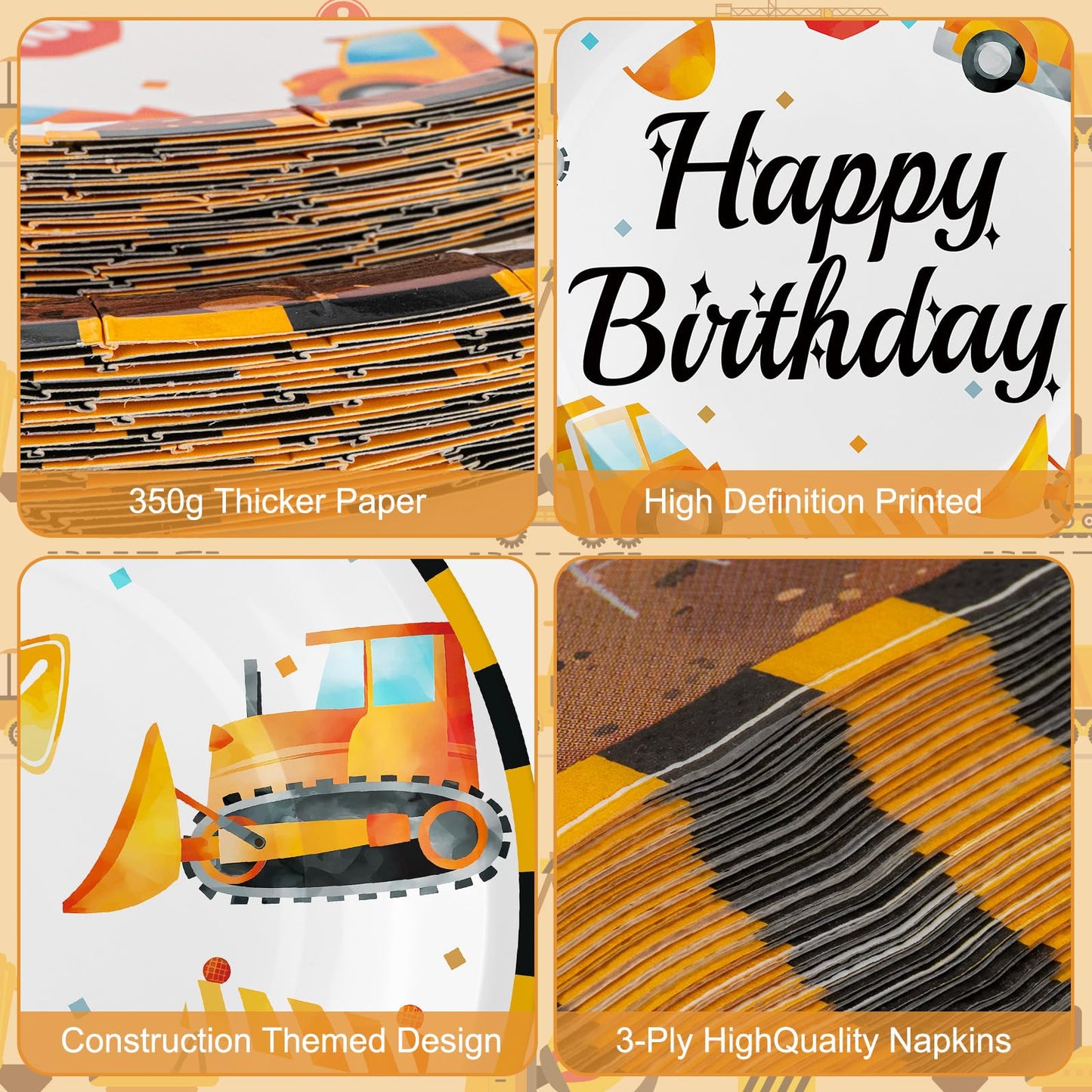 Litmitfu Construction Birthday Party Supplies – 100 Pcs Plates, Napkins & Forks Set (Serves 25)