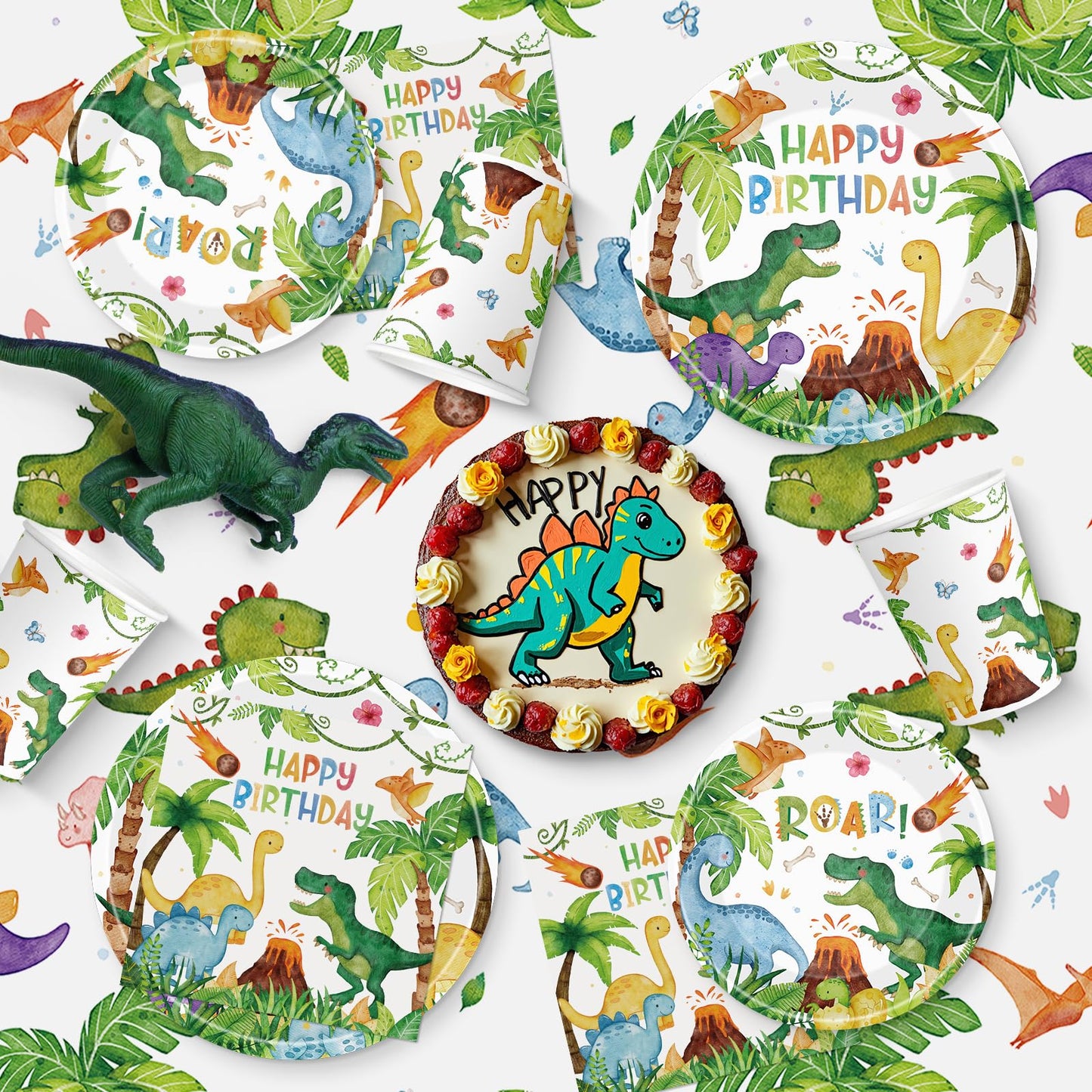 Litmitfu 170 Pcs Dinosaur Birthday Decorations Kit for 24 Guests – Jungle Dino Party Supplies
