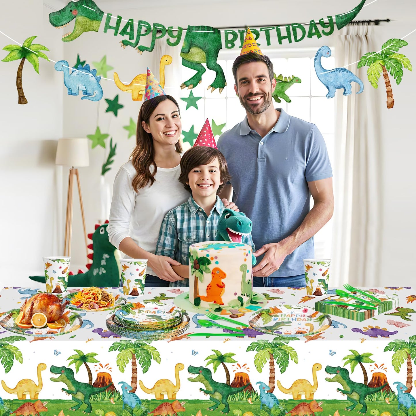 Litmitfu 170 Pcs Dinosaur Birthday Decorations Kit for 24 Guests – Jungle Dino Party Supplies