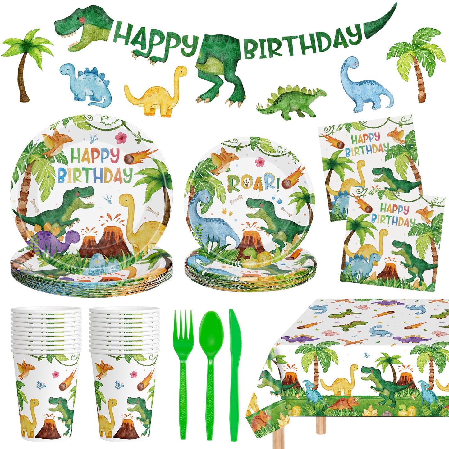 Litmitfu 170 Pcs Dinosaur Birthday Decorations Kit for 24 Guests – Jungle Dino Party Supplies