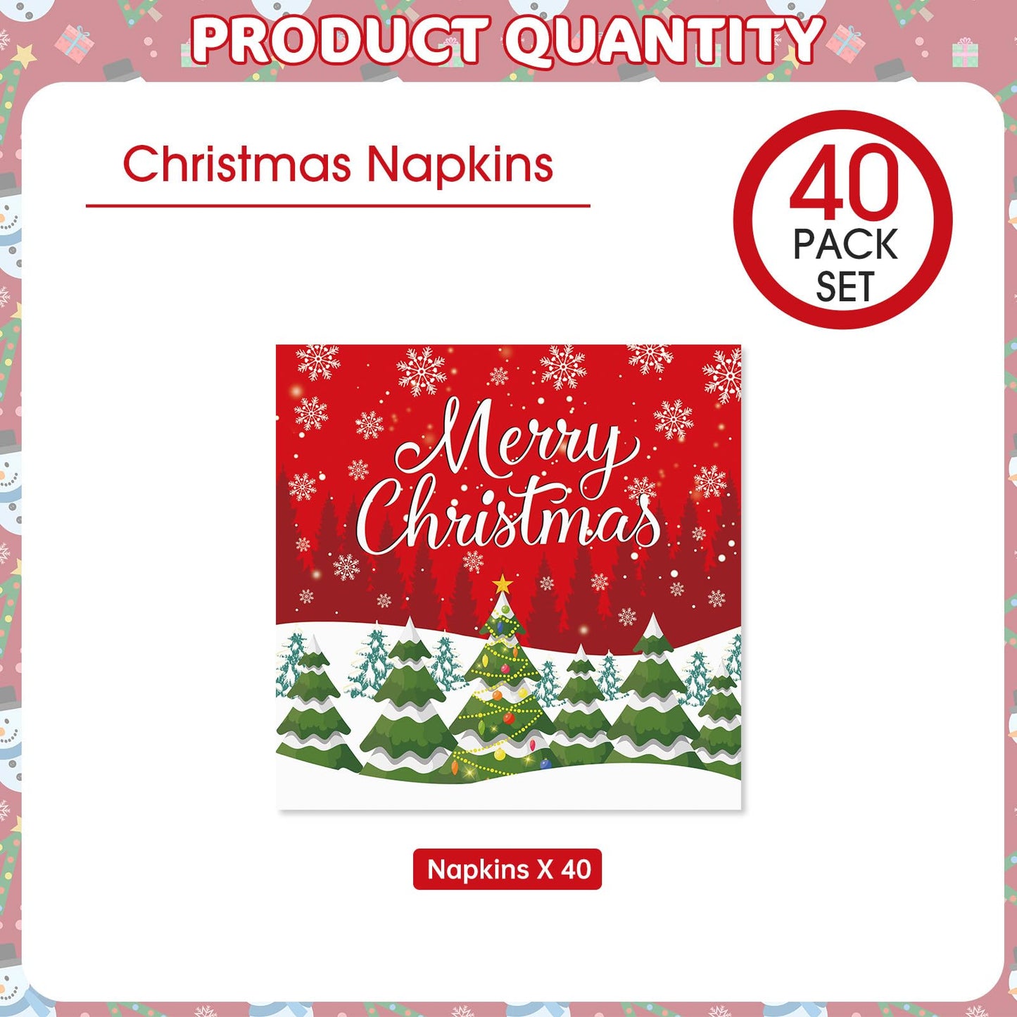 Litmitfu 40 Pcs Merry Christmas Napkins — 13-Inch 3-Ply Red Xmas Tableware for Holiday Celebrations