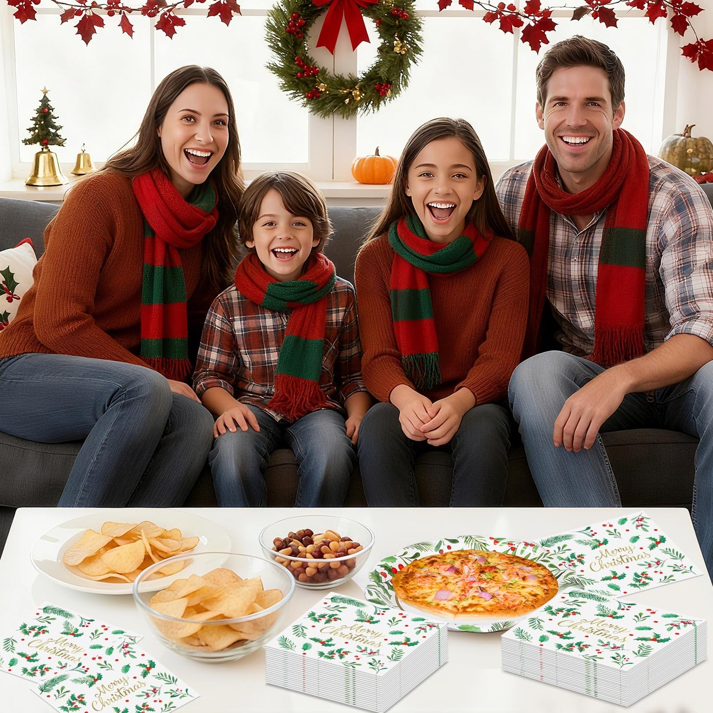 Litmitfu 40-Piece Merry Christmas Napkins – 13-Inch 3-Ply Disposable Holly Leaves & Red Berries