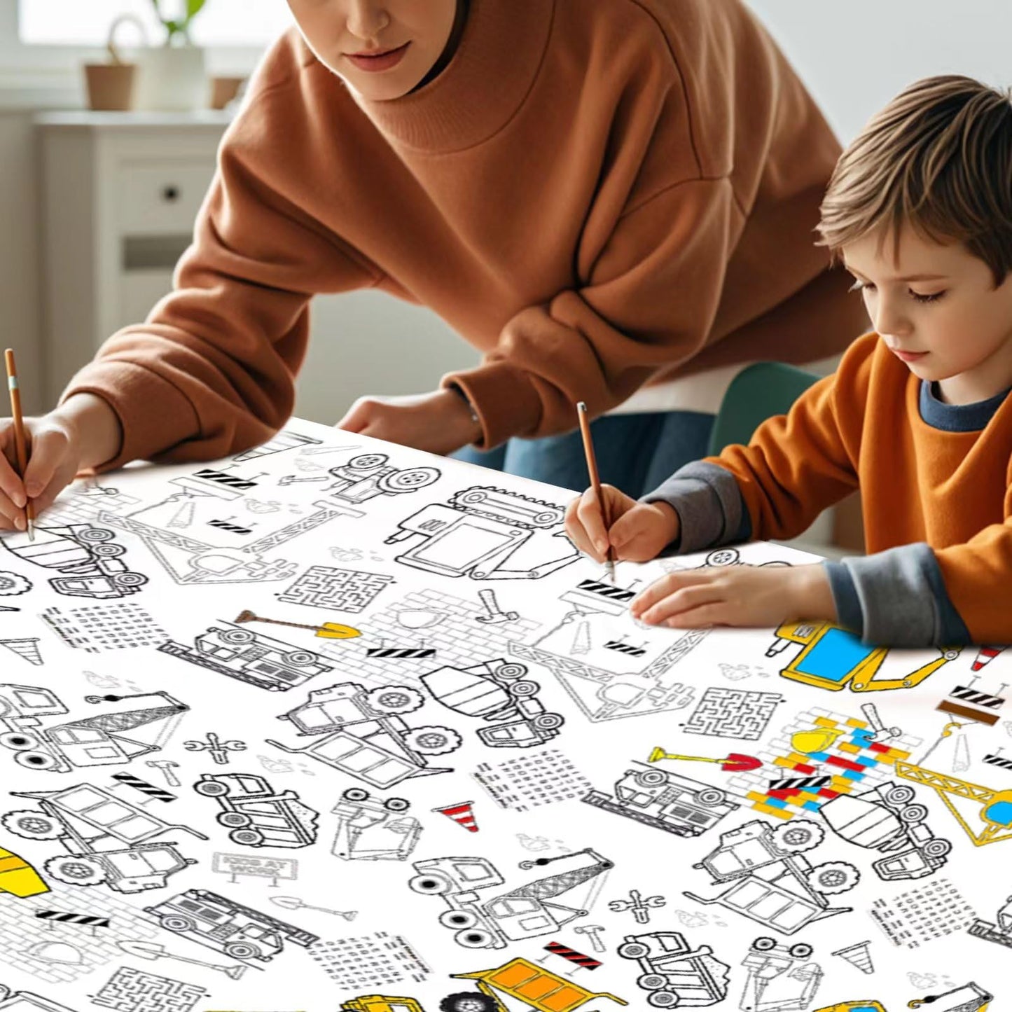 Litmitfu 1 Pack Construction Coloring Table Cloth – Giant 54 x 108 in Color-In Poster