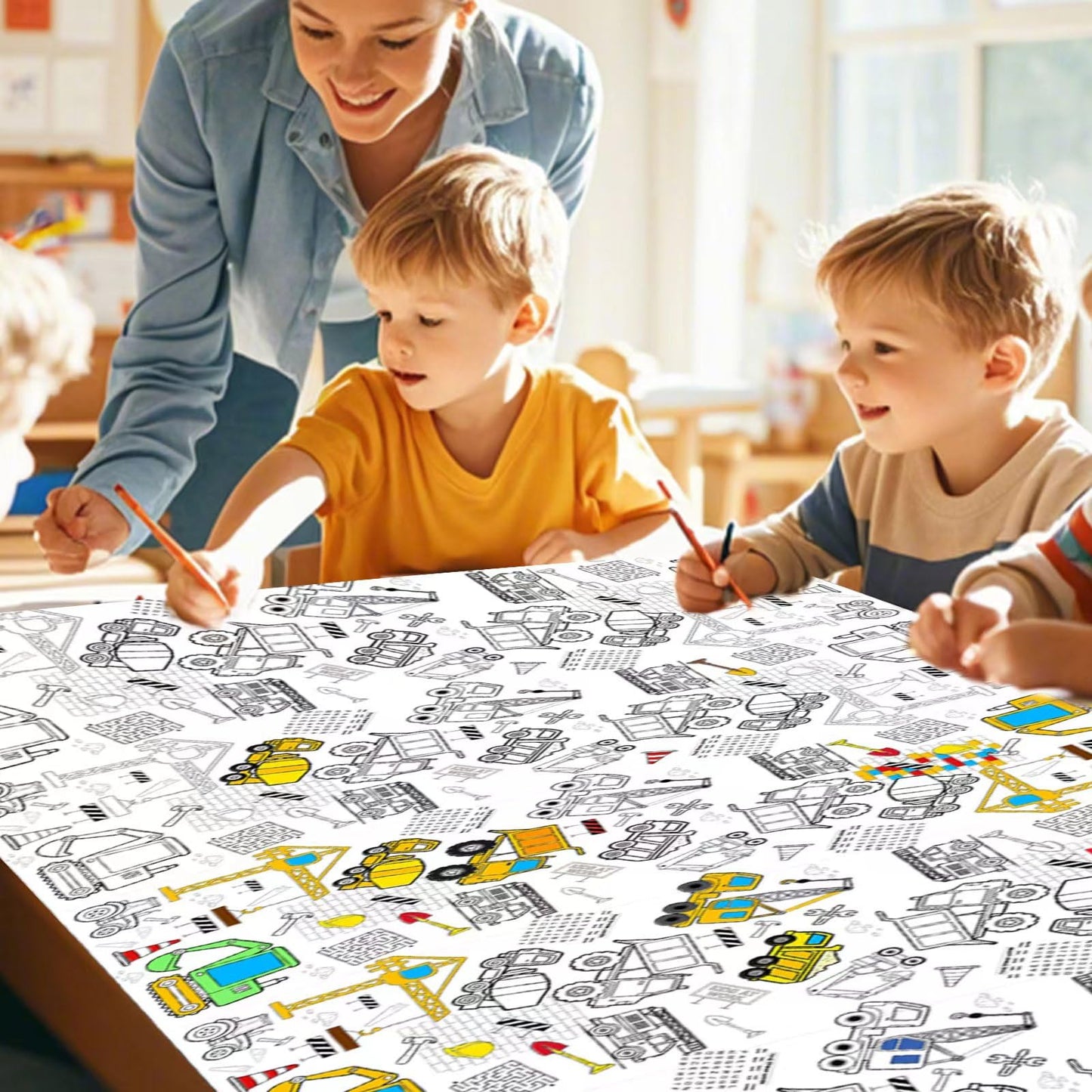 Litmitfu 1 Pack Construction Coloring Table Cloth – Giant 54 x 108 in Color-In Poster
