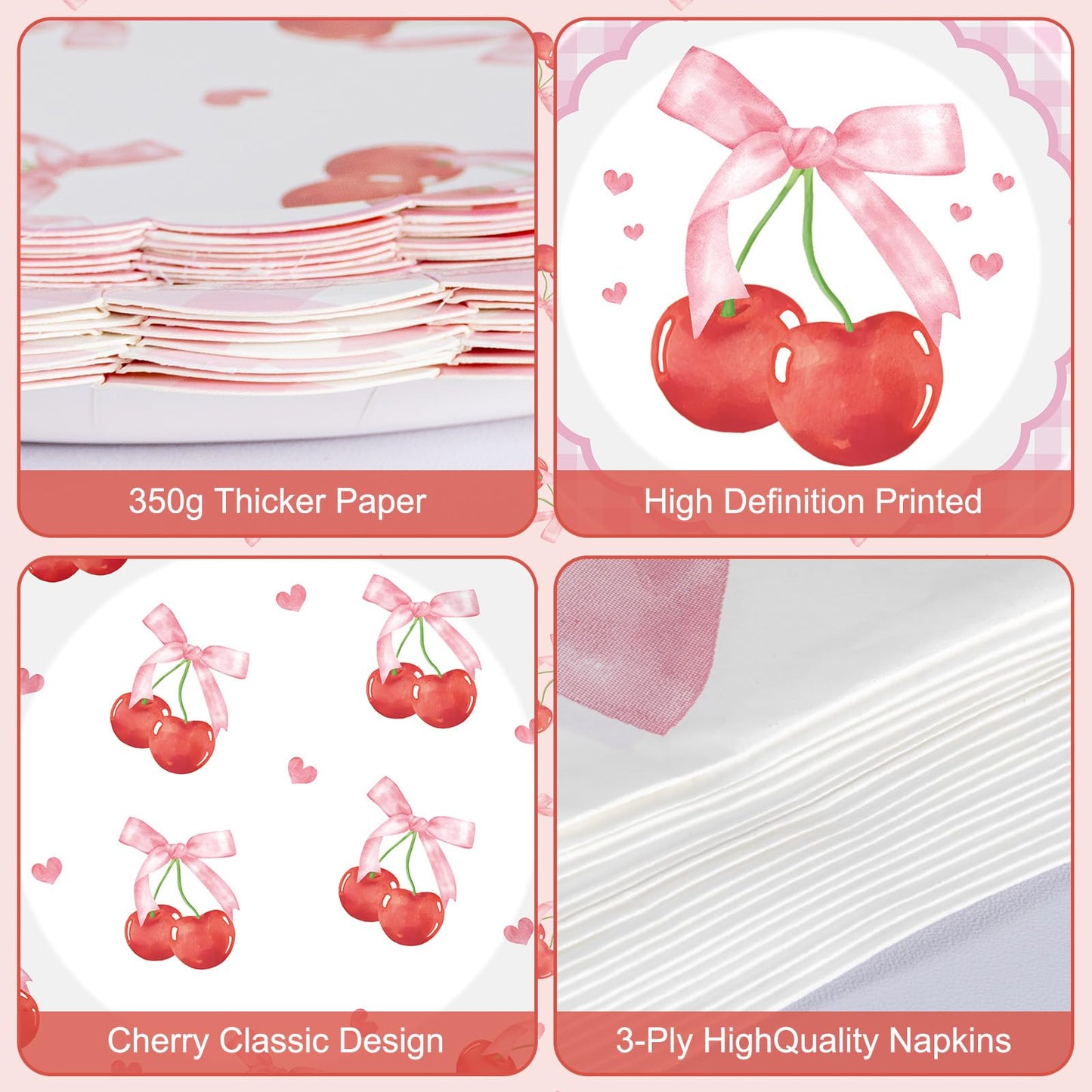 Litmitfu Cherry Birthday Decorations – 40 Pcs Plates & Napkins Set (Serves 20)