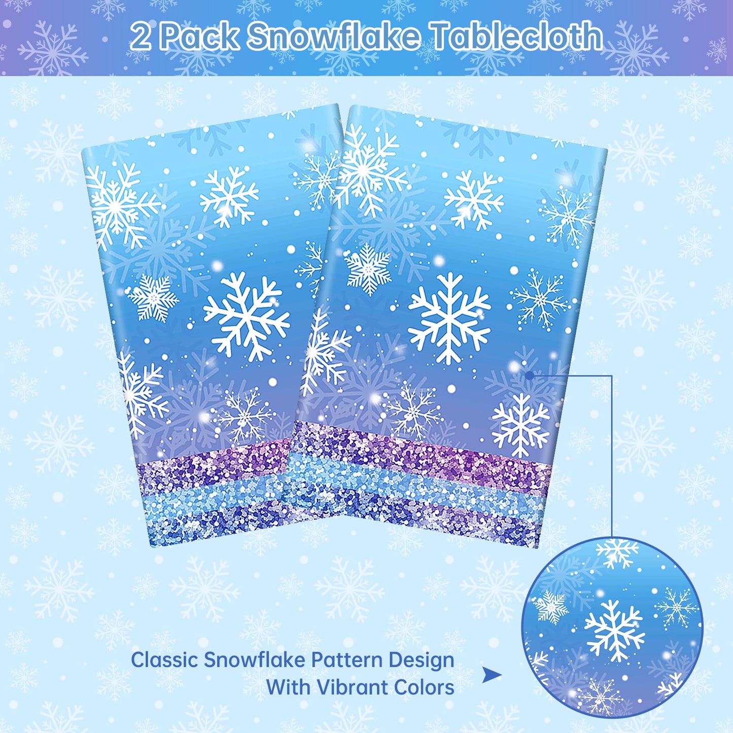 Litmitfu 2 Pcs Winter Snowflake Tablecloths – Purple & Blue, Disposable 54x108 in