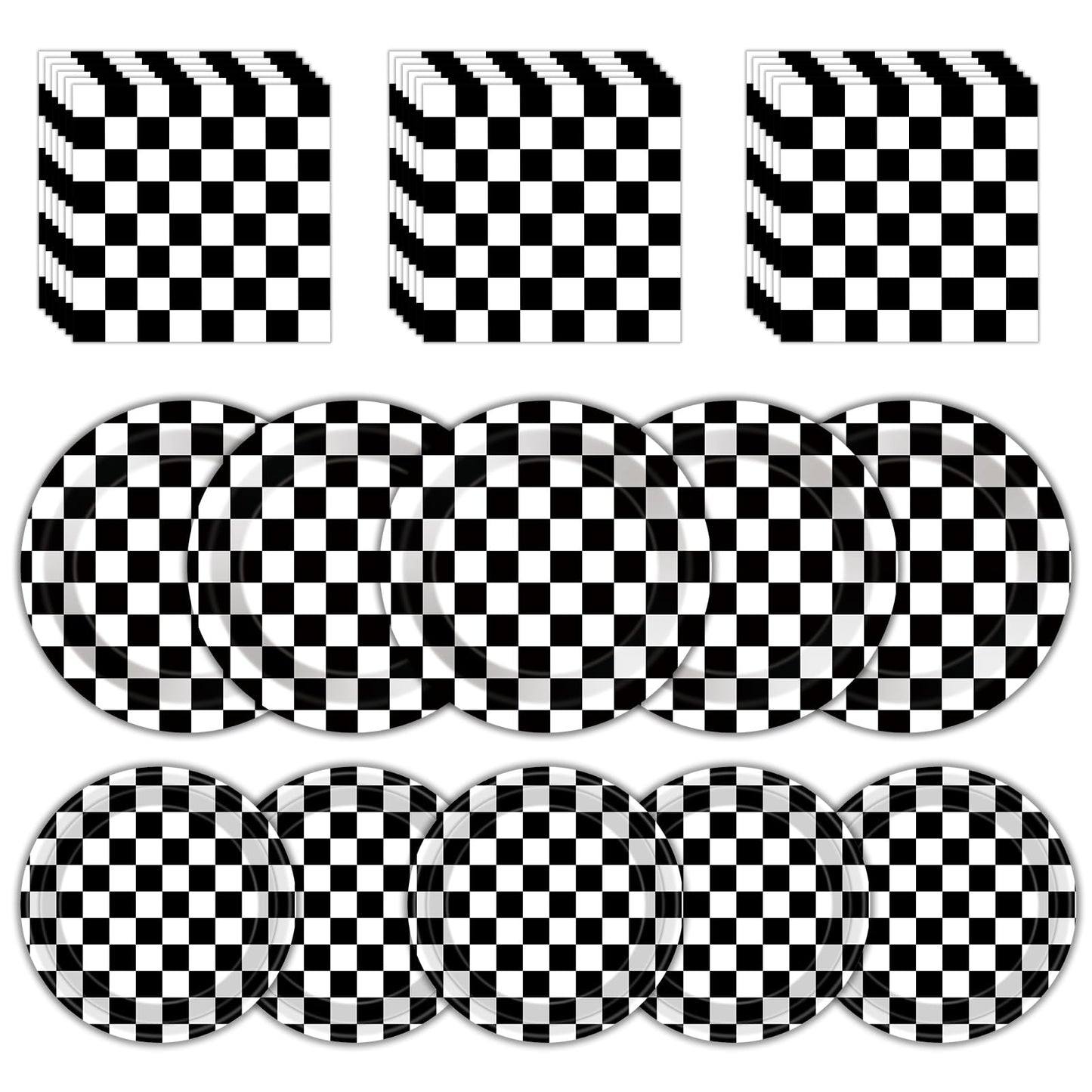 Litmitfu 40 Pcs Race Car Plates & Napkins — Black & White Checkered Birthday Tableware Set