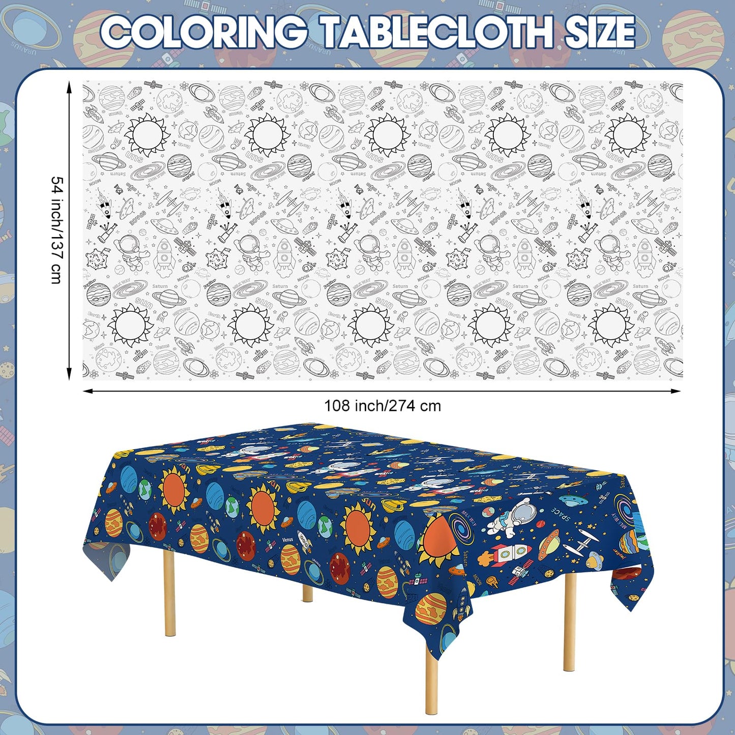 Litmitfu Large Outer Space Coloring Tablecloth — 54x108 in Giant Solar System Poster