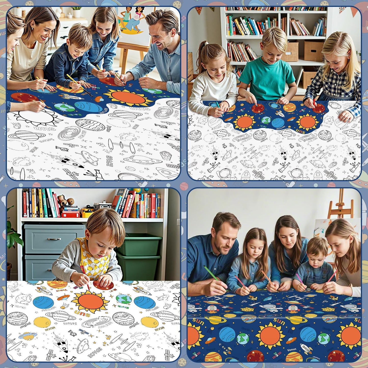 Litmitfu Large Outer Space Coloring Tablecloth — 54x108 in Giant Solar System Poster