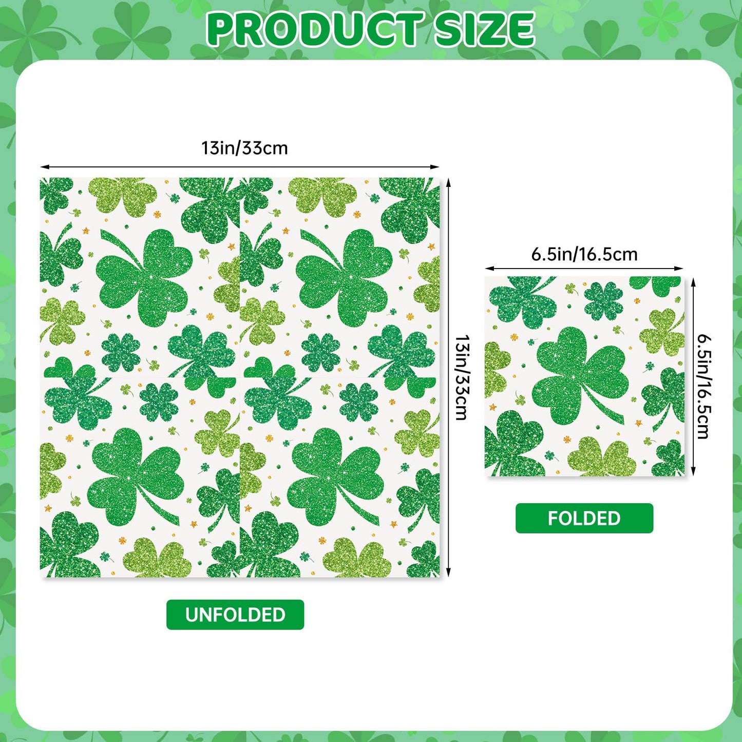 Litmitfu 40-Pack St. Patrick's Day Shamrock Napkins – 3-Ply Green 13x13 Disposable Napkins