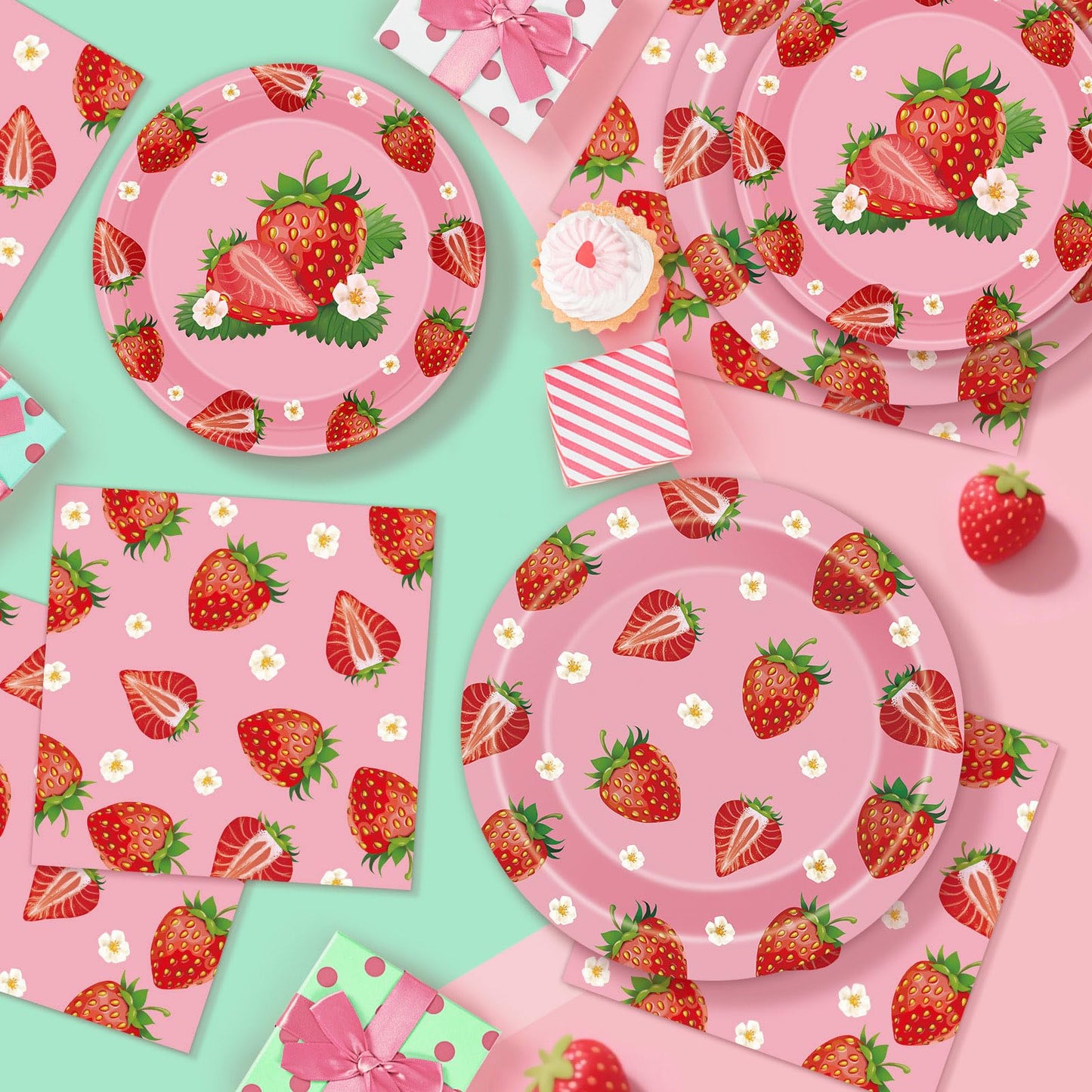 Litmitfu 40 Pcs Strawberry Plates & Napkins Set | Summer Berry Party Tableware for 20