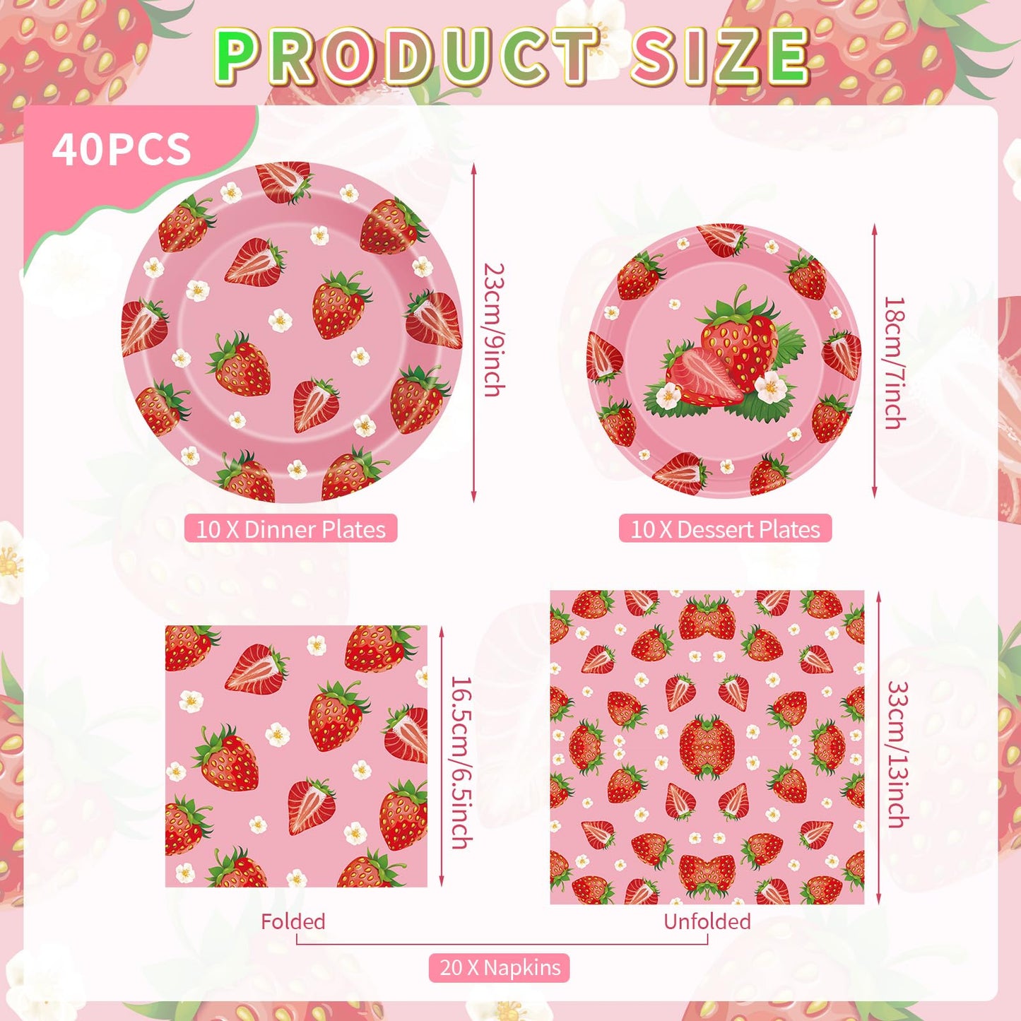 Litmitfu 40 Pcs Strawberry Plates & Napkins Set | Summer Berry Party Tableware for 20
