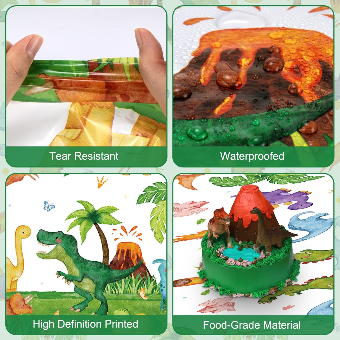 Litmitfu 2 Pcs Dinosaur Tablecloth – Green 108×54 in Disposable Dino Party Cover