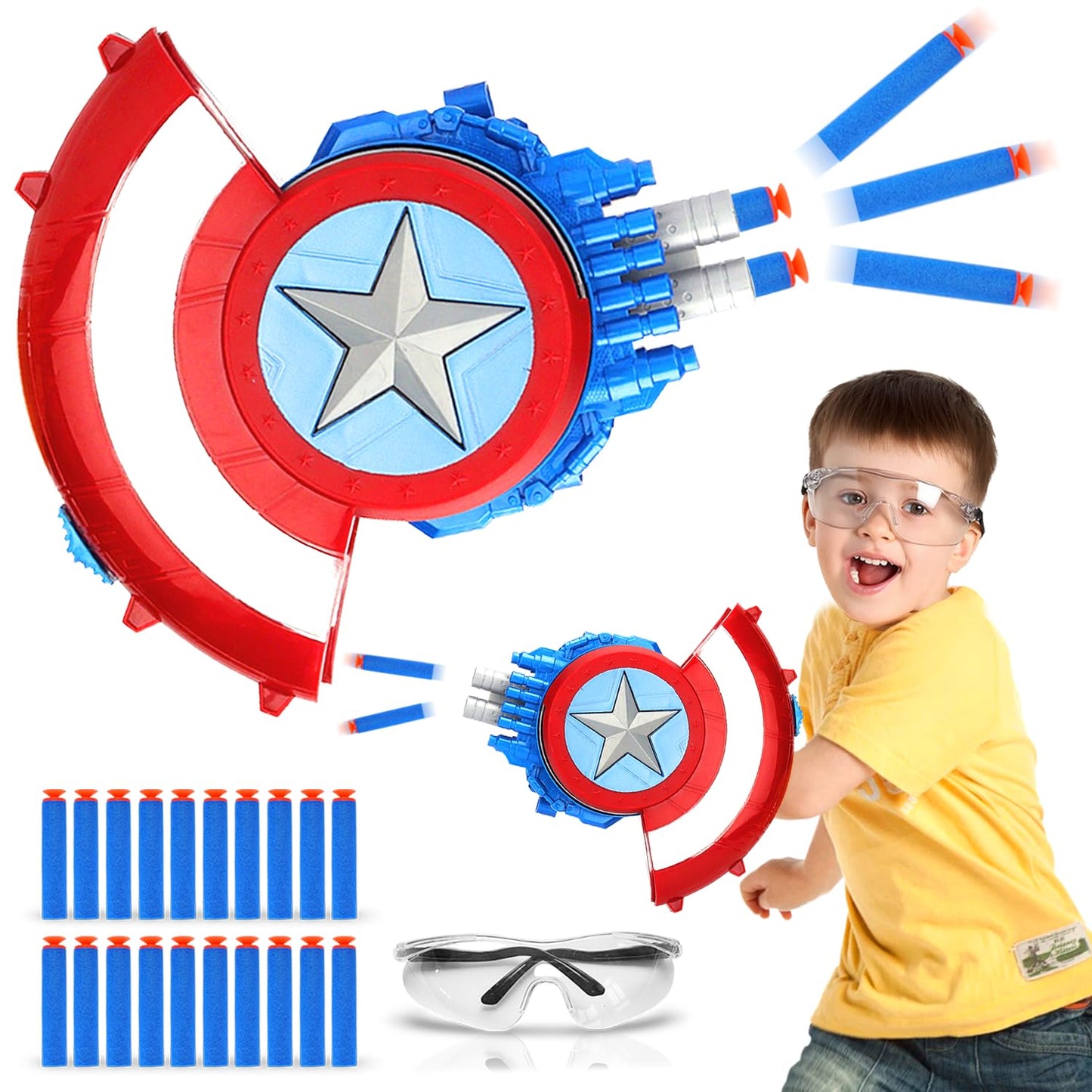 LITTCO Captain Shooting Shield – 20-Dart Foam Toy for Kids 6+ with Goggles & Target