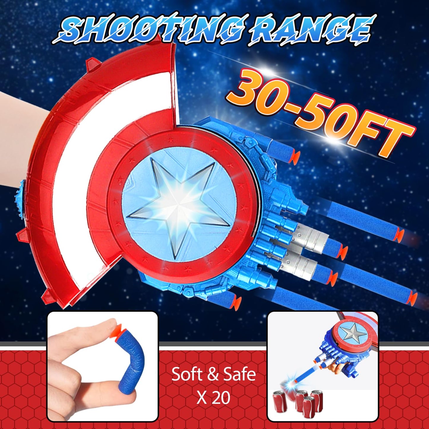 LITTCO Captain Shooting Shield – 20-Dart Foam Toy for Kids 6+ with Goggles & Target