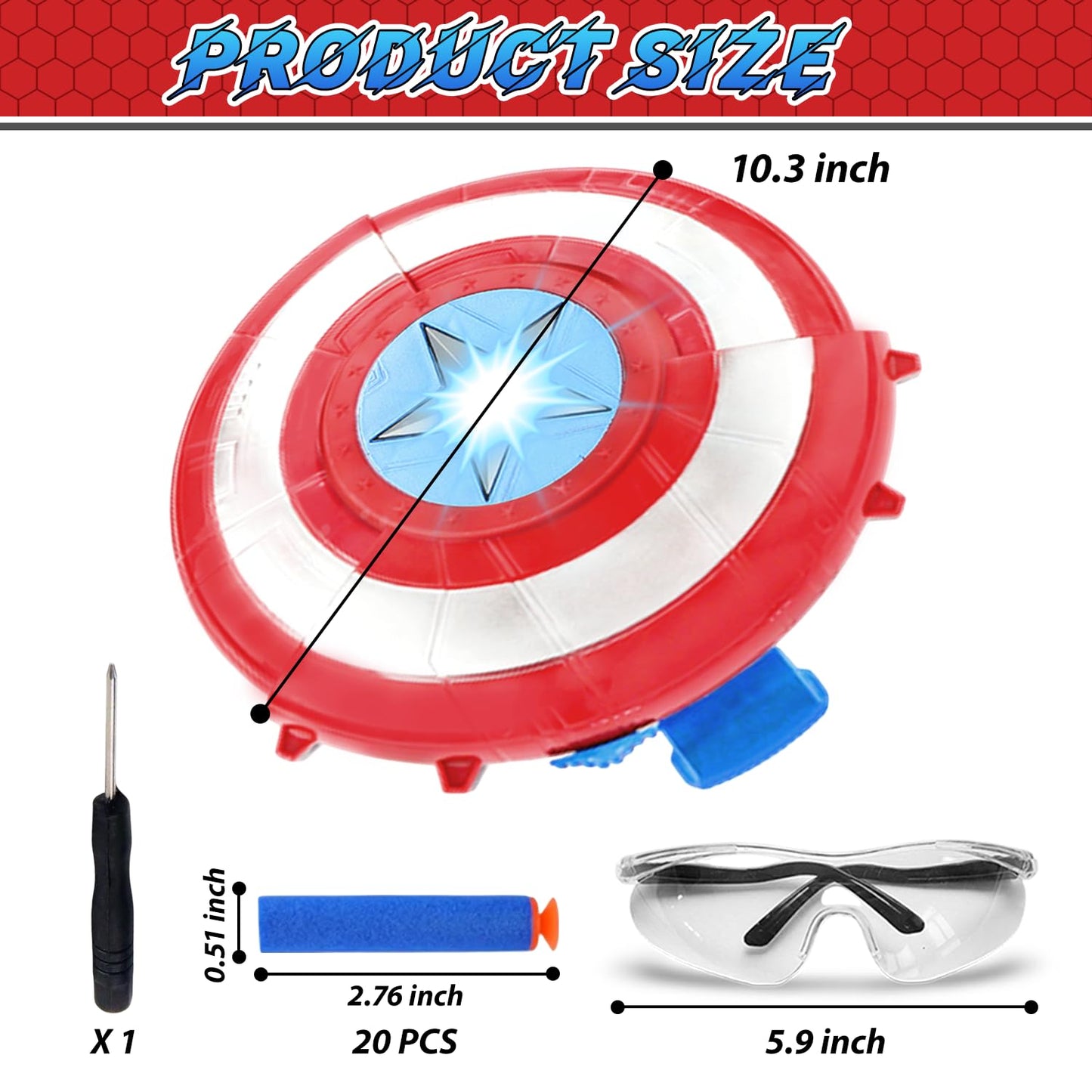 LITTCO Captain Shooting Shield – 20-Dart Foam Toy for Kids 6+ with Goggles & Target
