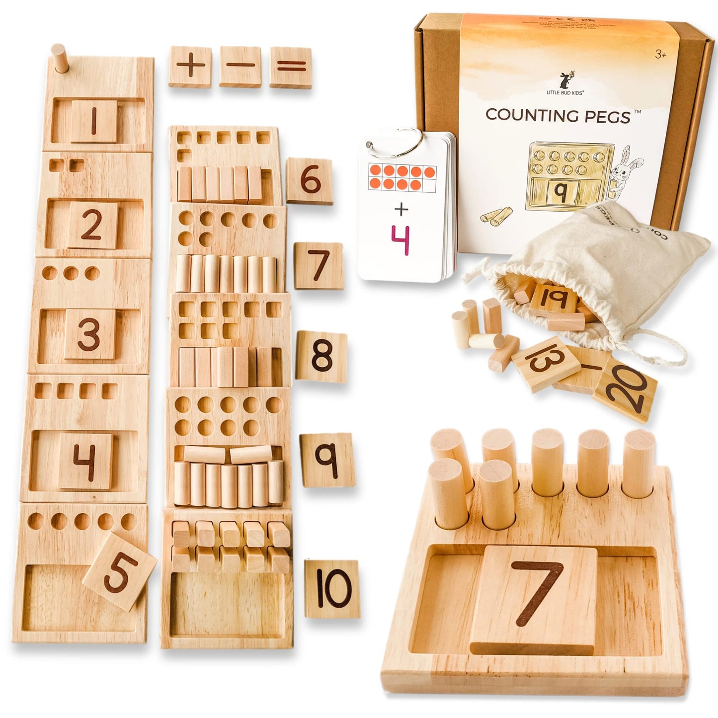 LITTLE BUD KIDS Counting Pegs: Ten Frame Math Game for Addition & Subtraction