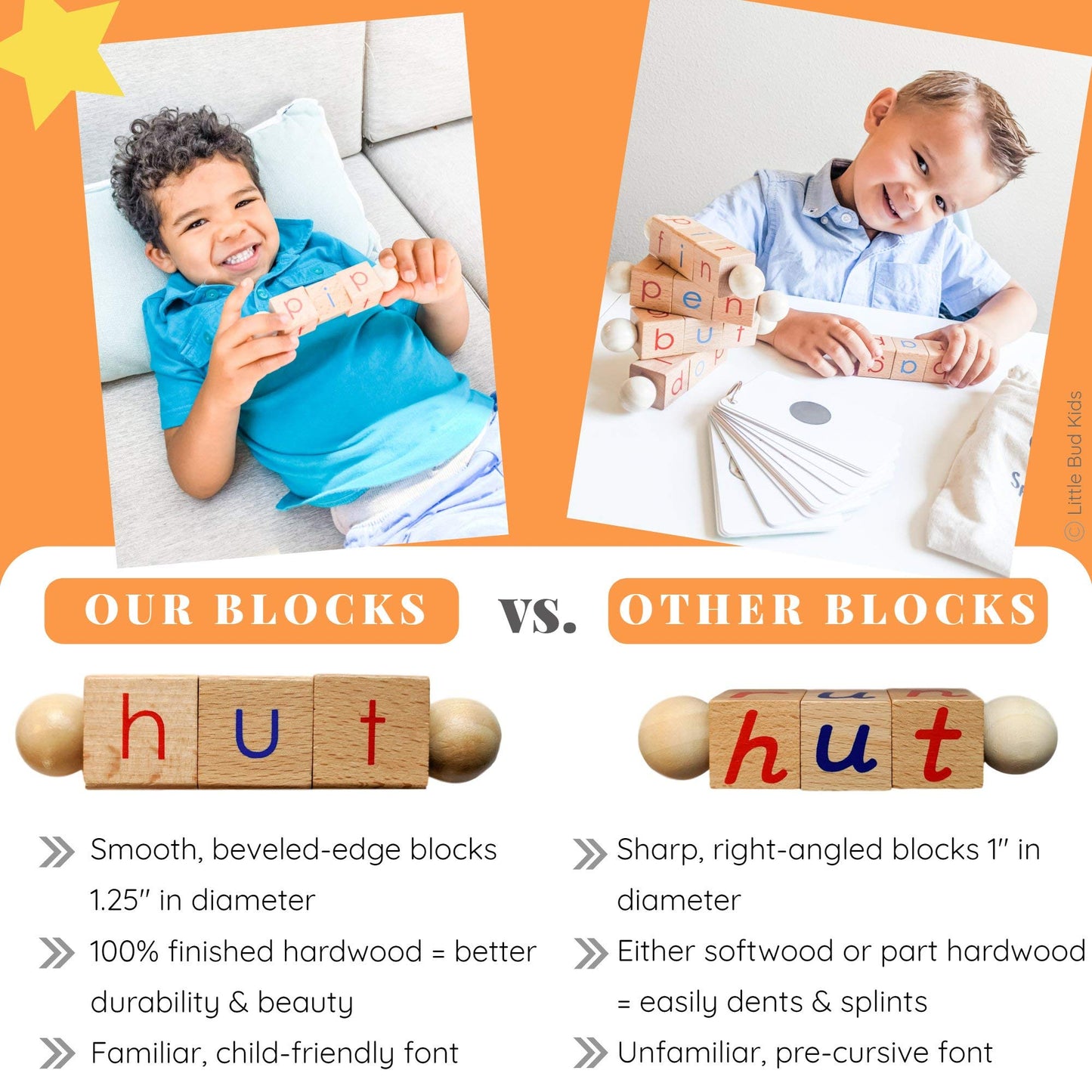 LITTLE BUD KIDS Spin-and-Read Montessori Phonics Blocks & CVC Flashcards